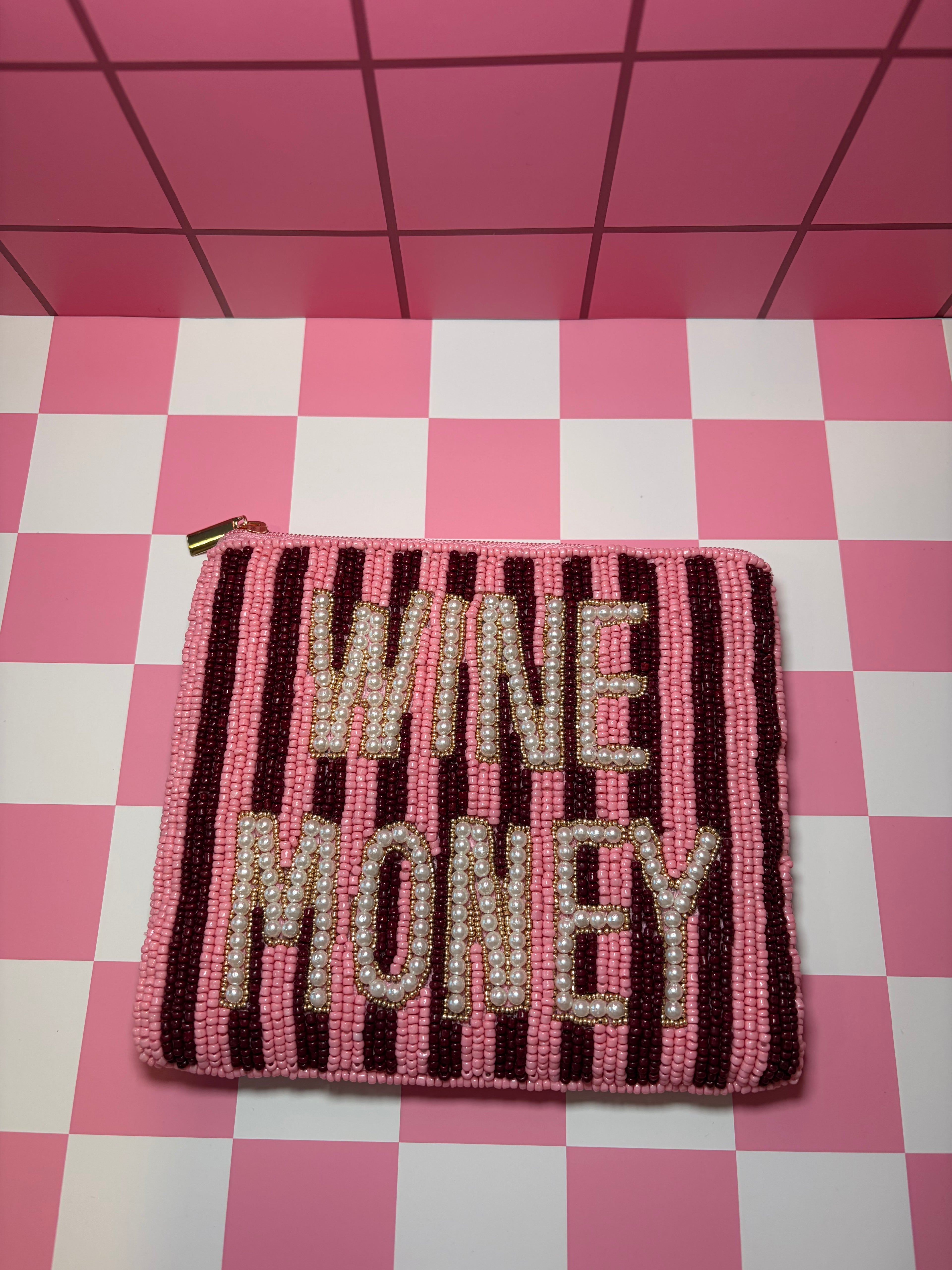 XL Wine Money Beaded Pouch in red