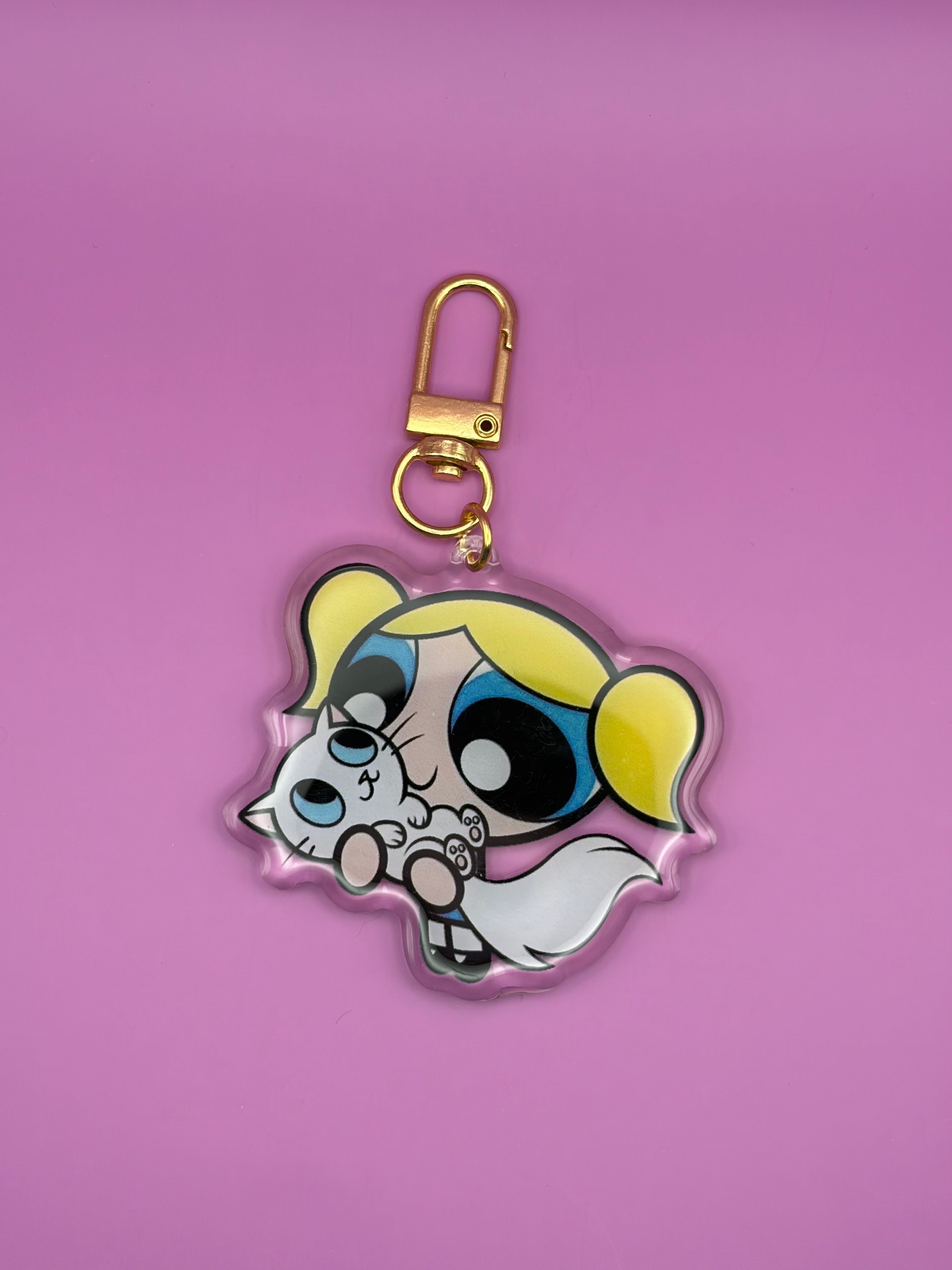 Bubbles with White Cat Power Puff Girls - Keychain