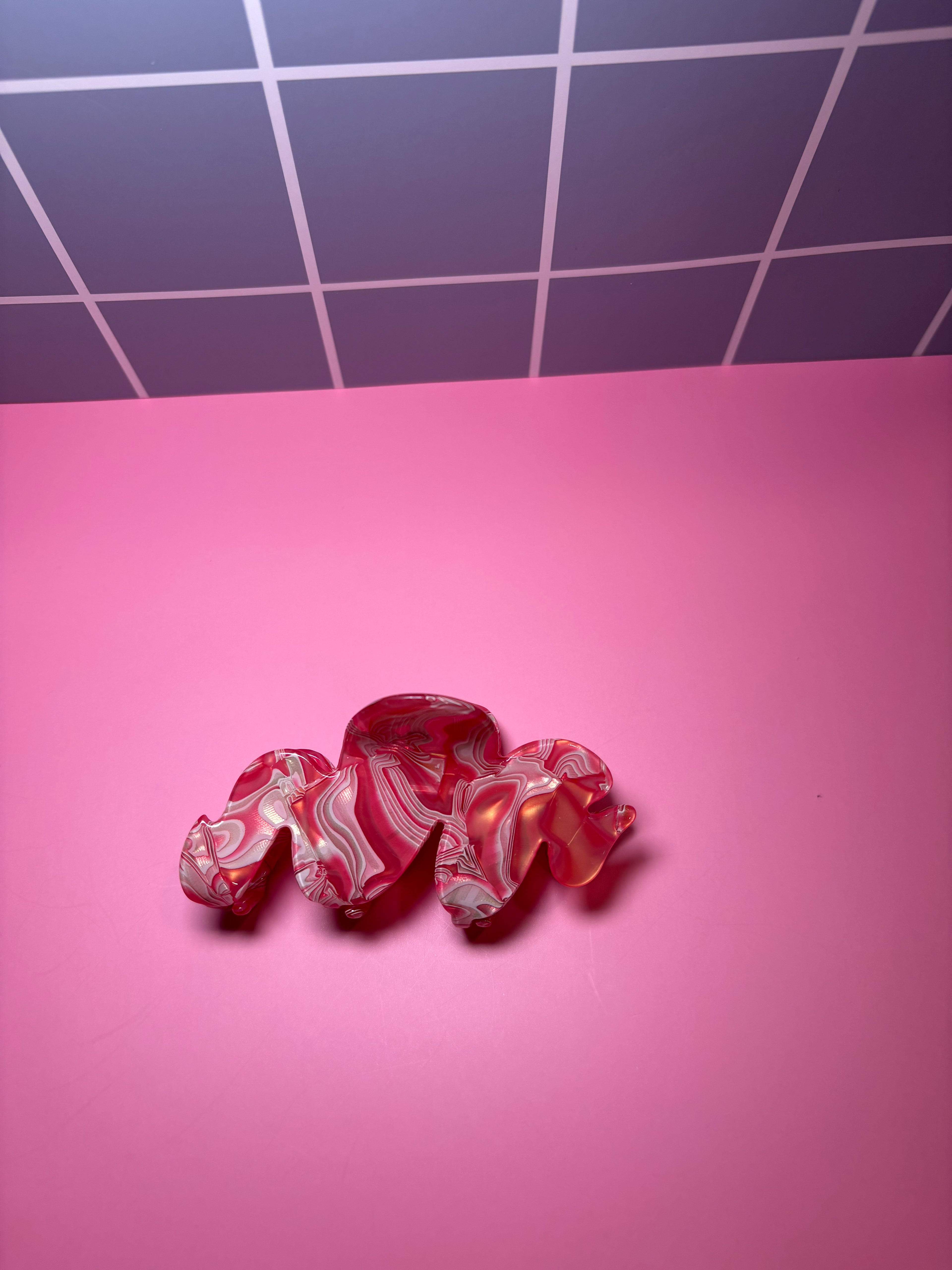 Pink Striped Iridescent Squiggle Small Claw Clip