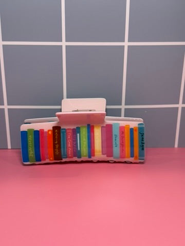 Pink Book Stack Large Claw Clip