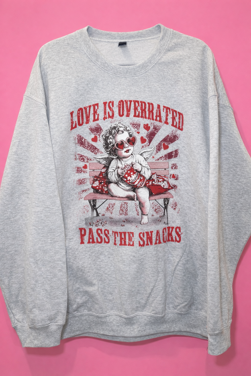 Love is Overrated Pass the Snacks - Crewneck Sweatshirt (small) – Love is Overrated Pass the Snacks crewneck