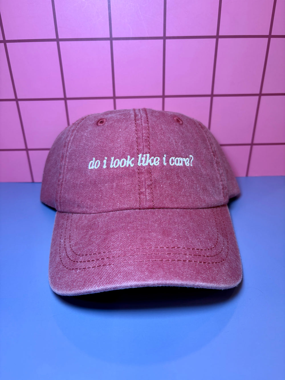 Do I look like I care?  - Washed Red Embroidered Baseball Cap