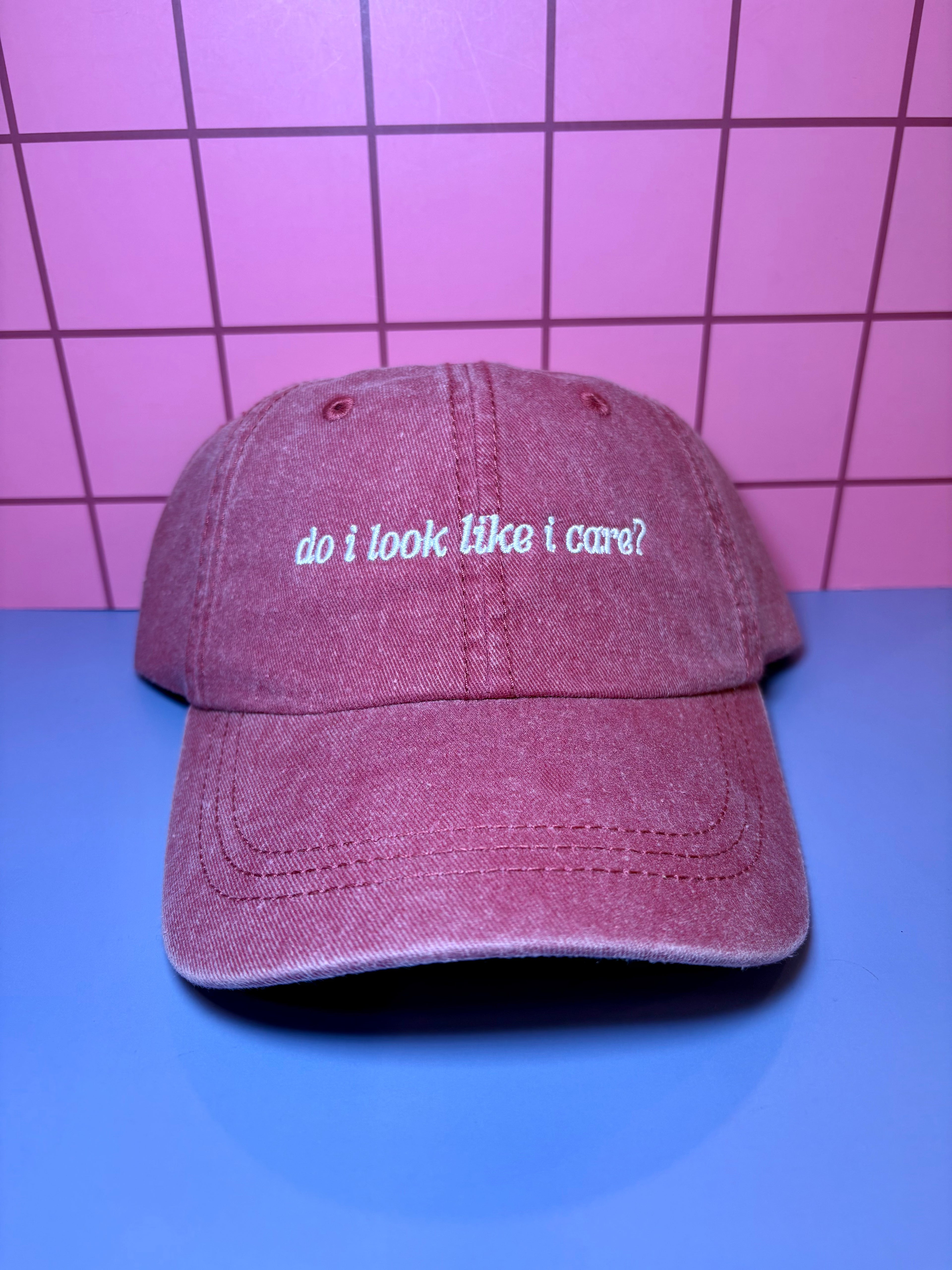 Do I look like I care?  - Washed Red Embroidered Baseball Cap