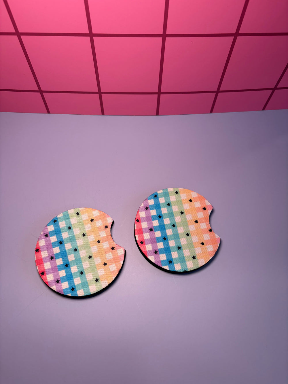 Colorful Star Plaid  - Car Coaster (Pack of 2)
