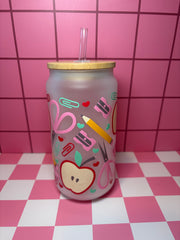 Teacher Icons - 16 Oz Glass Can