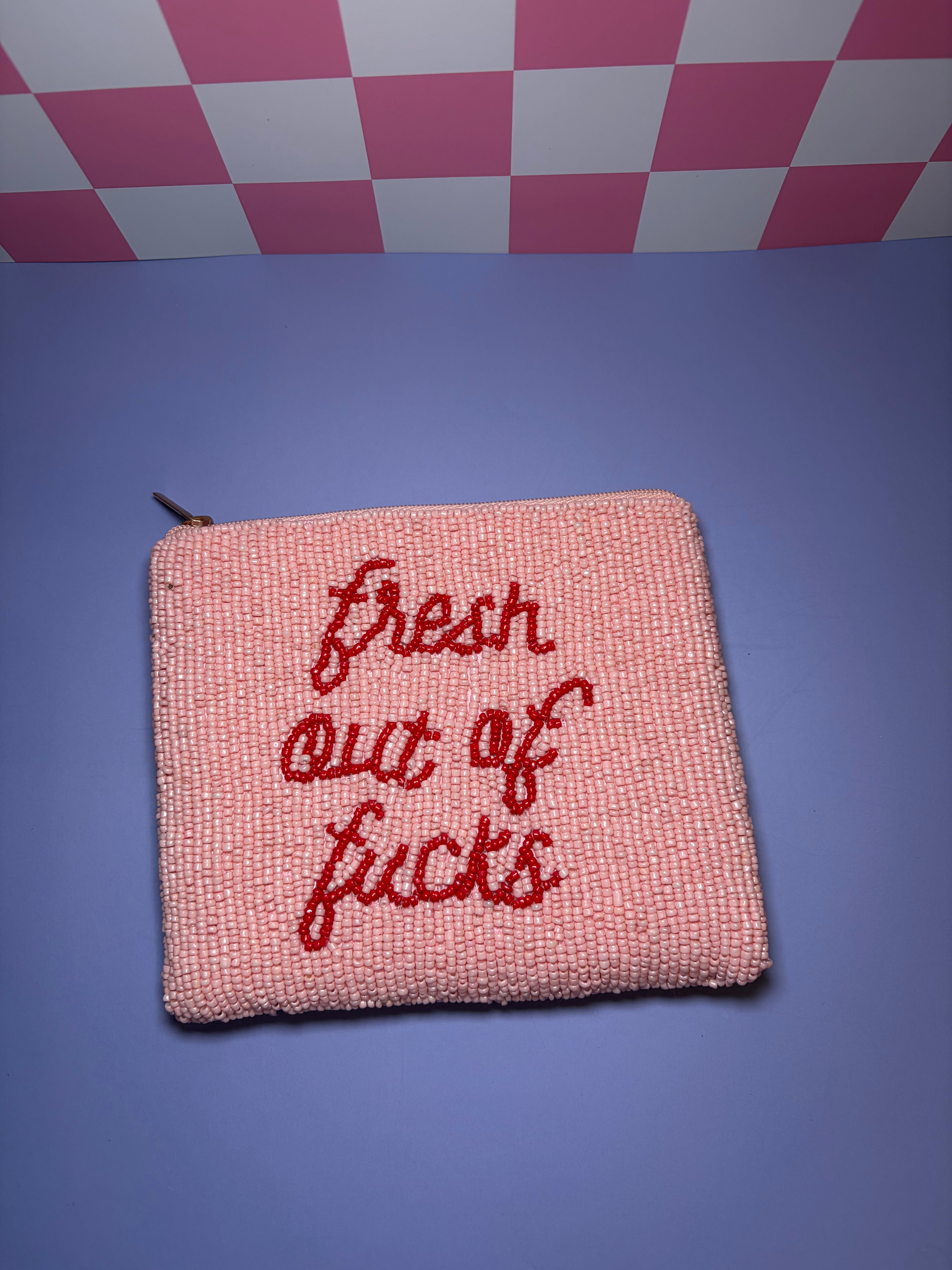XL Fresh Out Of Fucks - Beaded Pouch