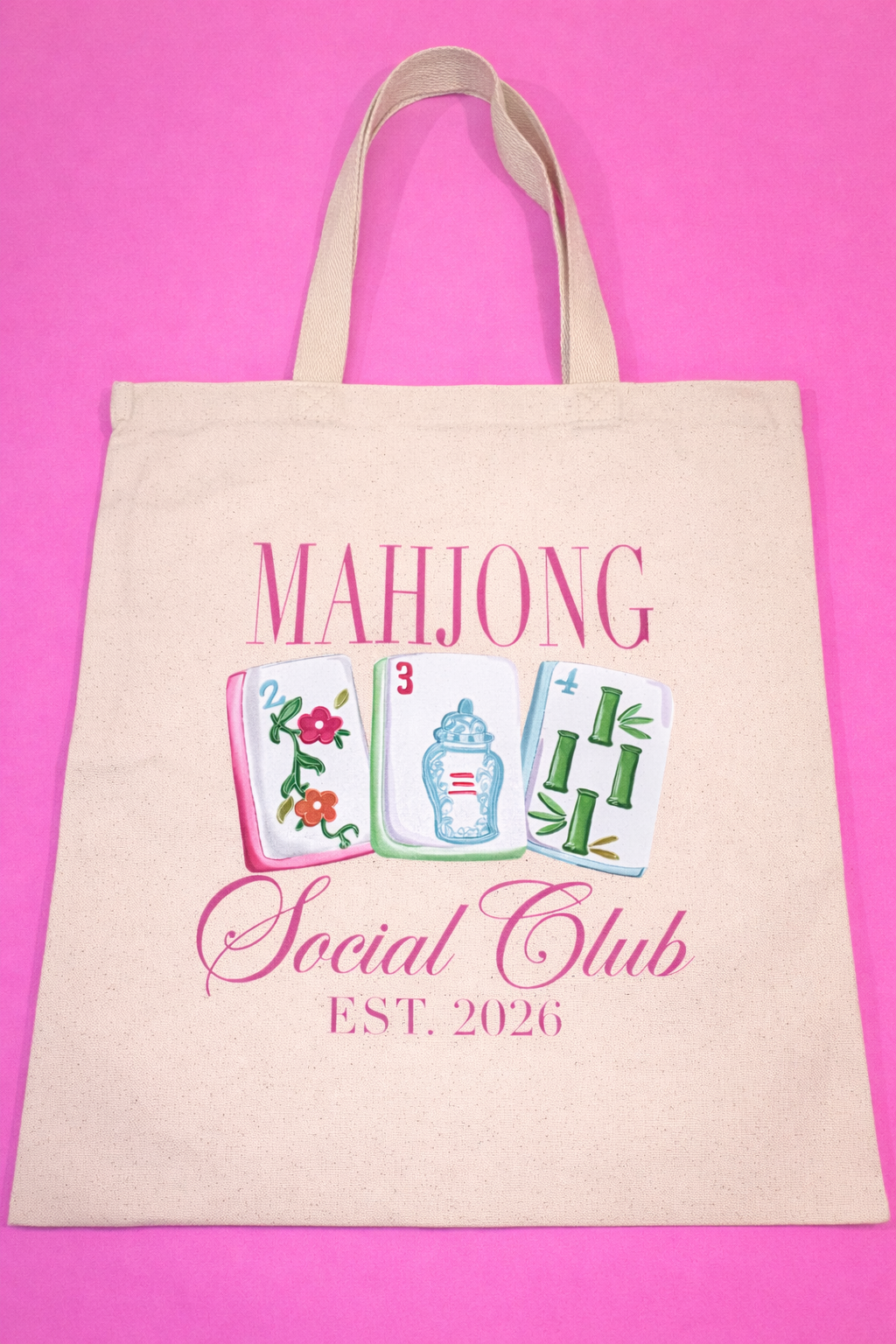 Mahjong Social Club- Medium Tote in beige