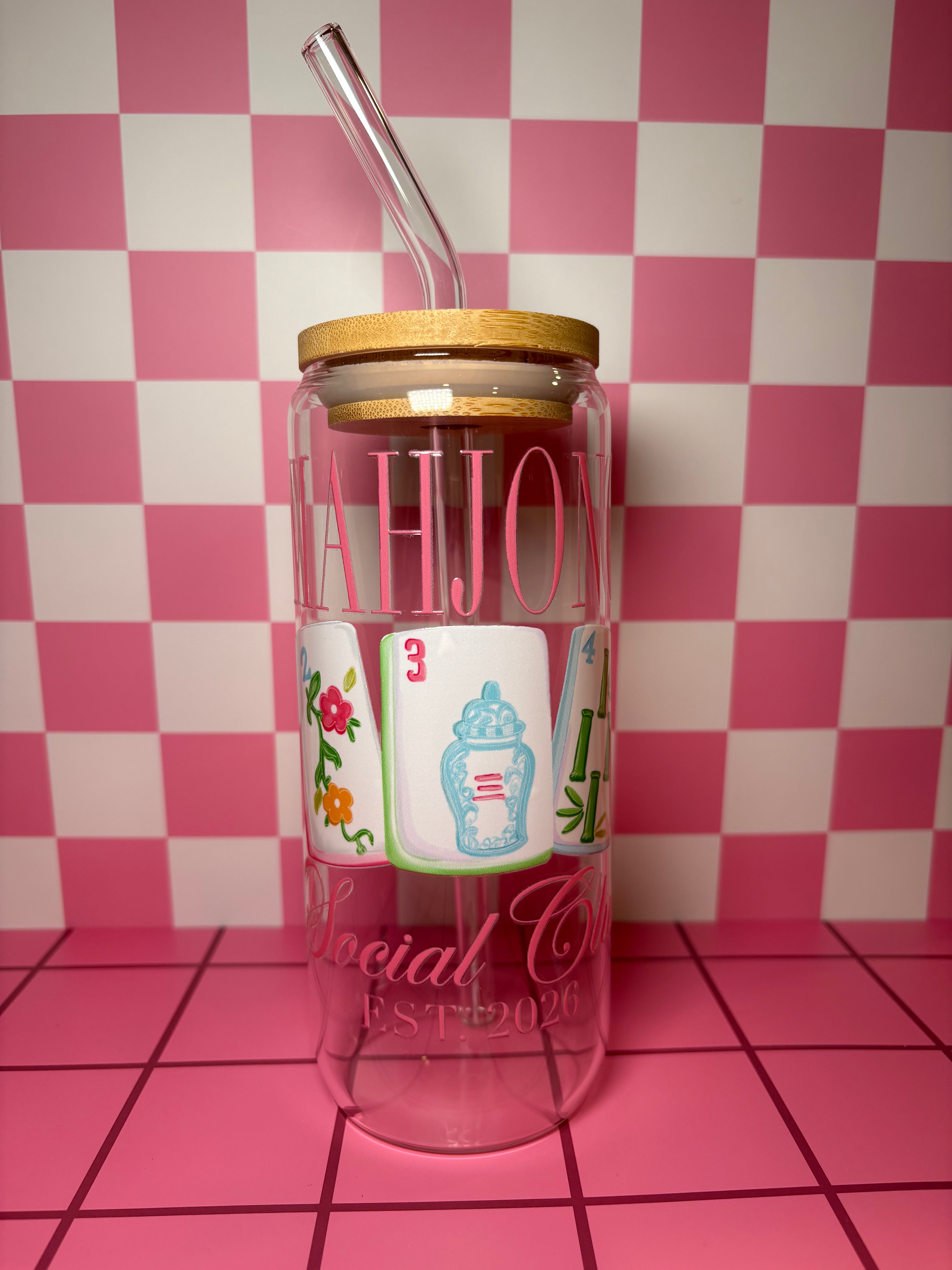 Mahjong Social Club 20 Oz Glass Can