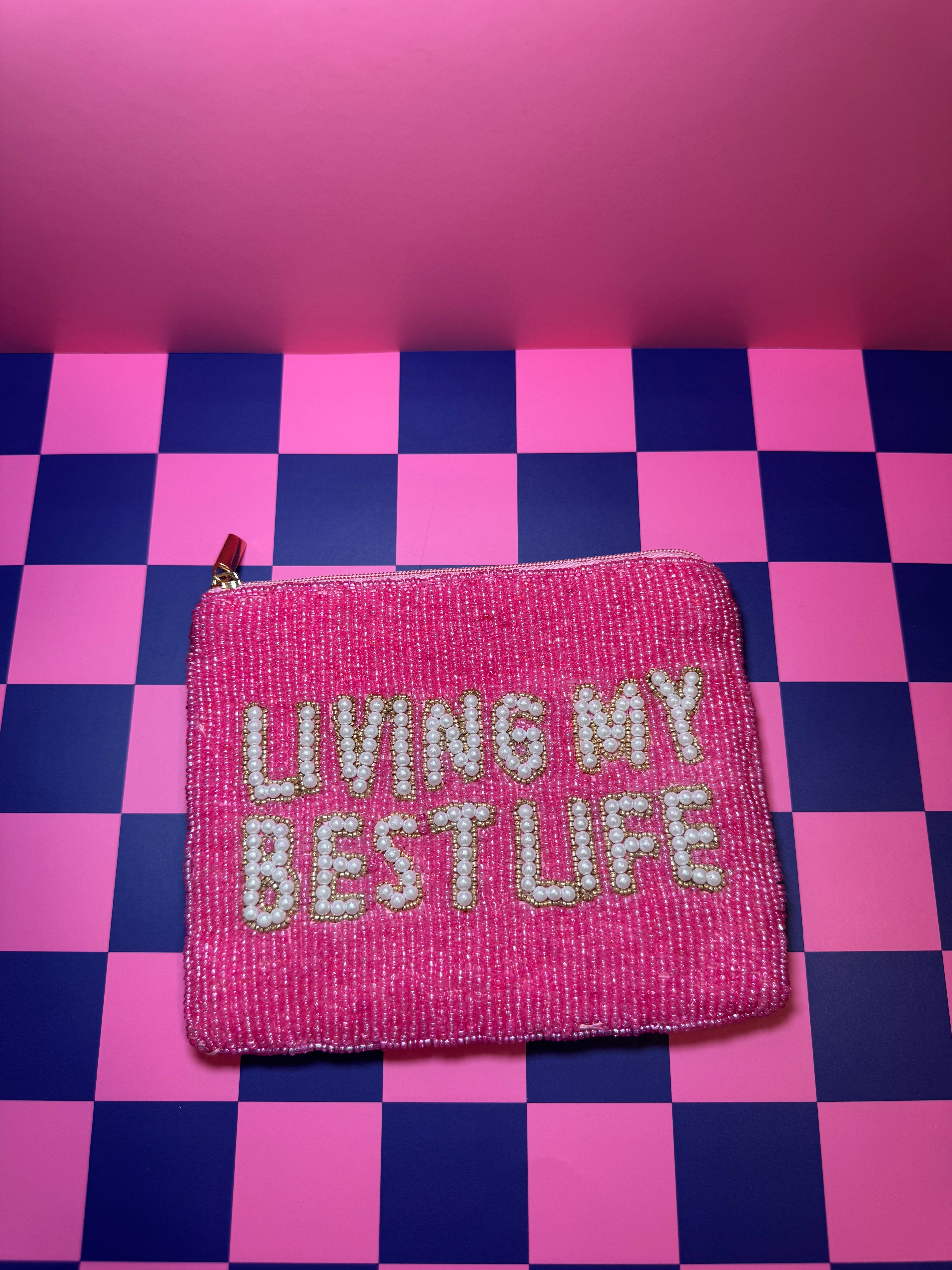 XL Living my best life Beaded Pouch in red