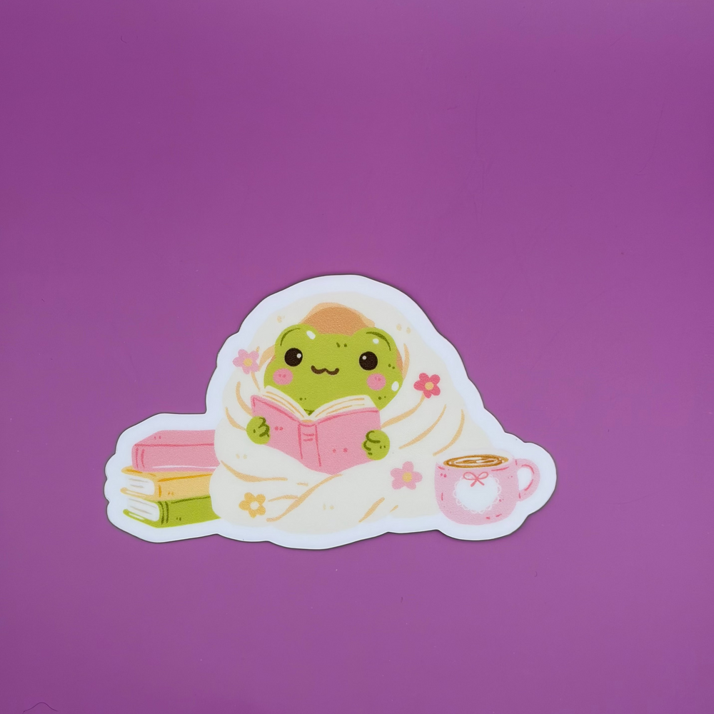 Bookish cozy frog - Sticker