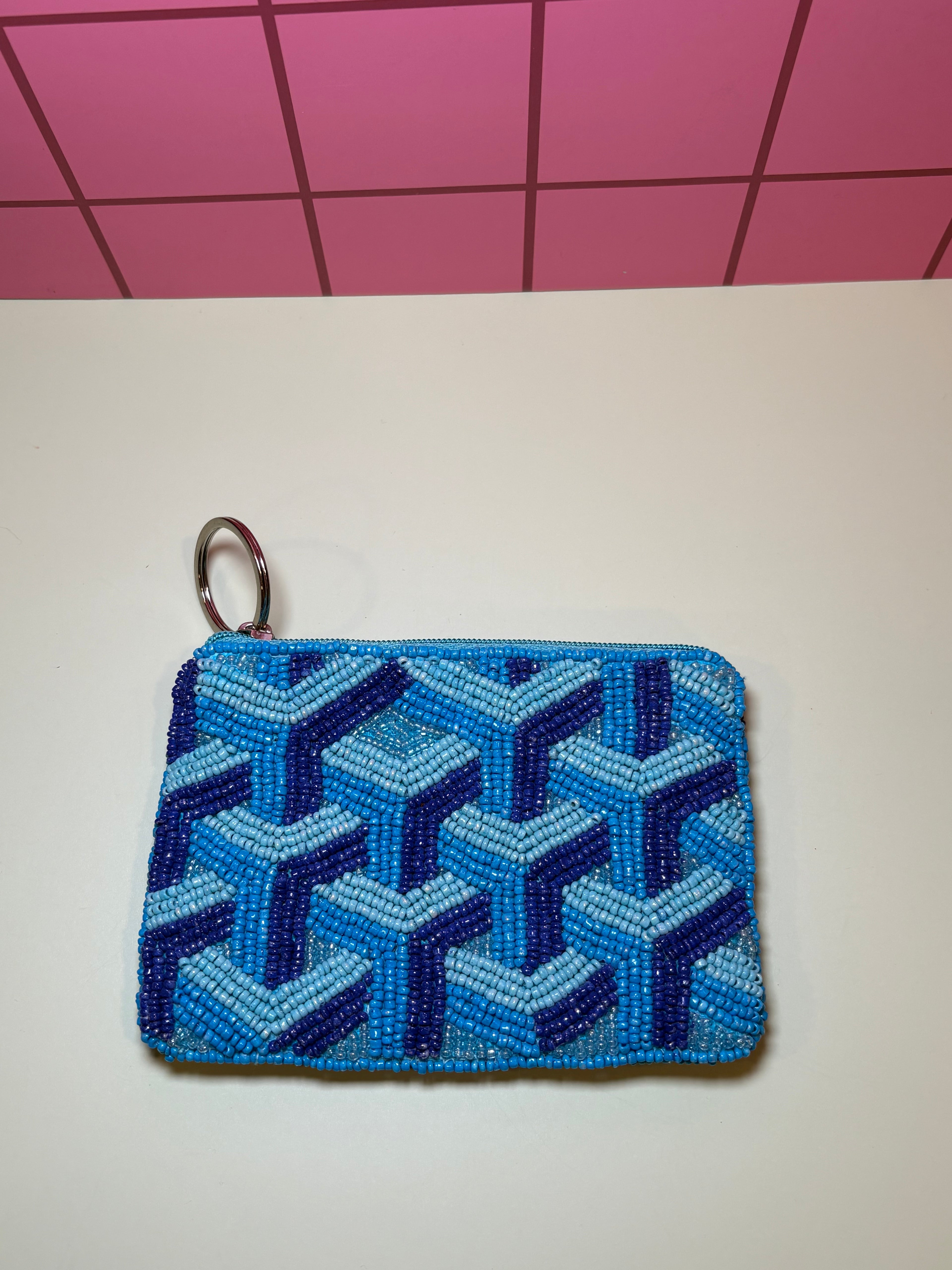 Blue Lattice - Small Beaded Pouch