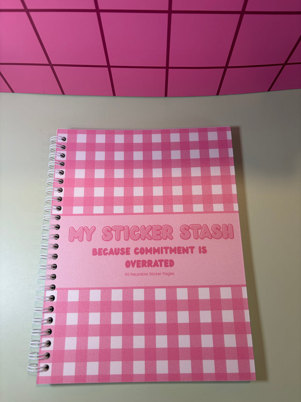 Pink Gingham - Reusable Sticker Book