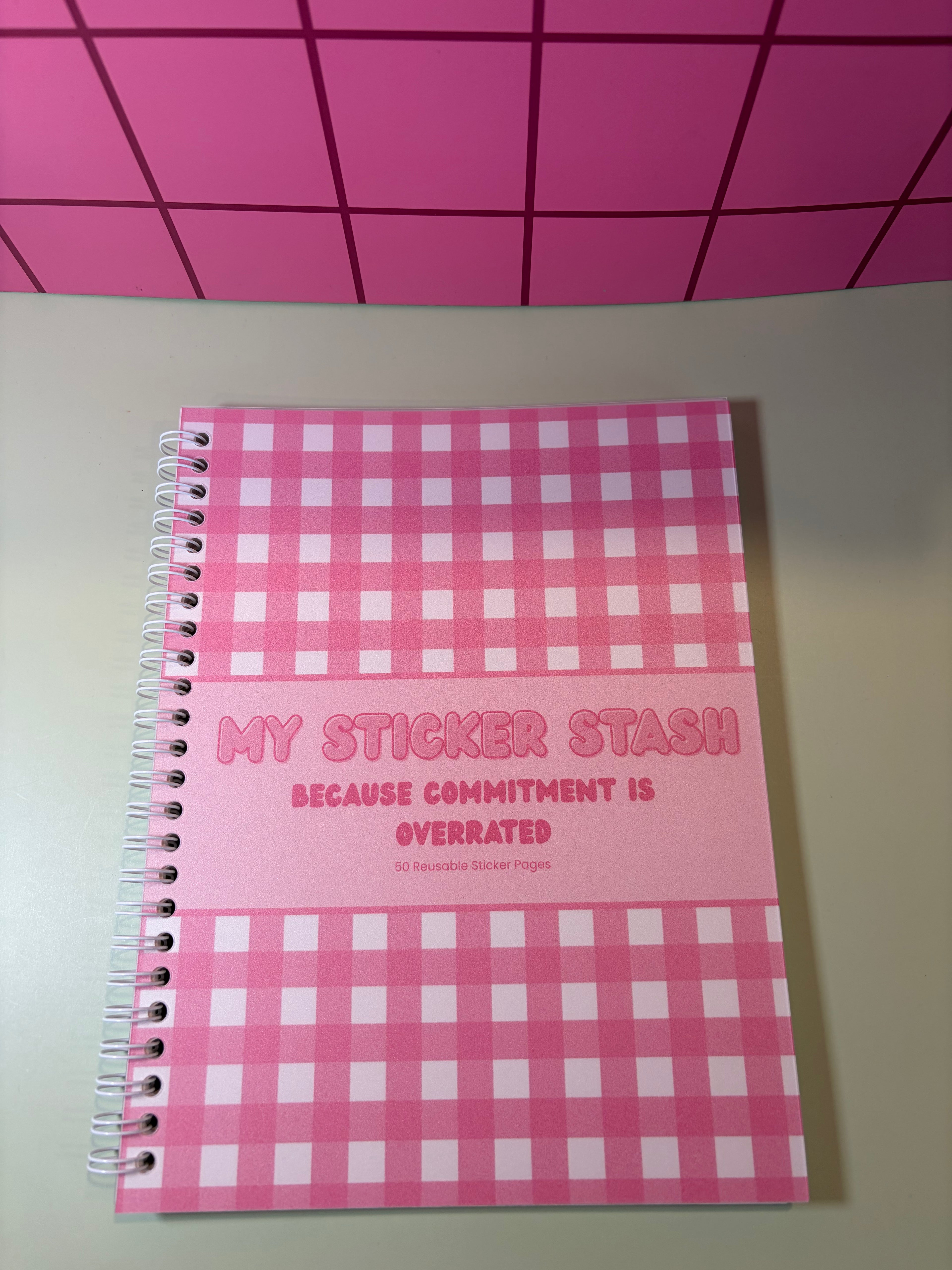 Pink Gingham - Reusable Sticker Book