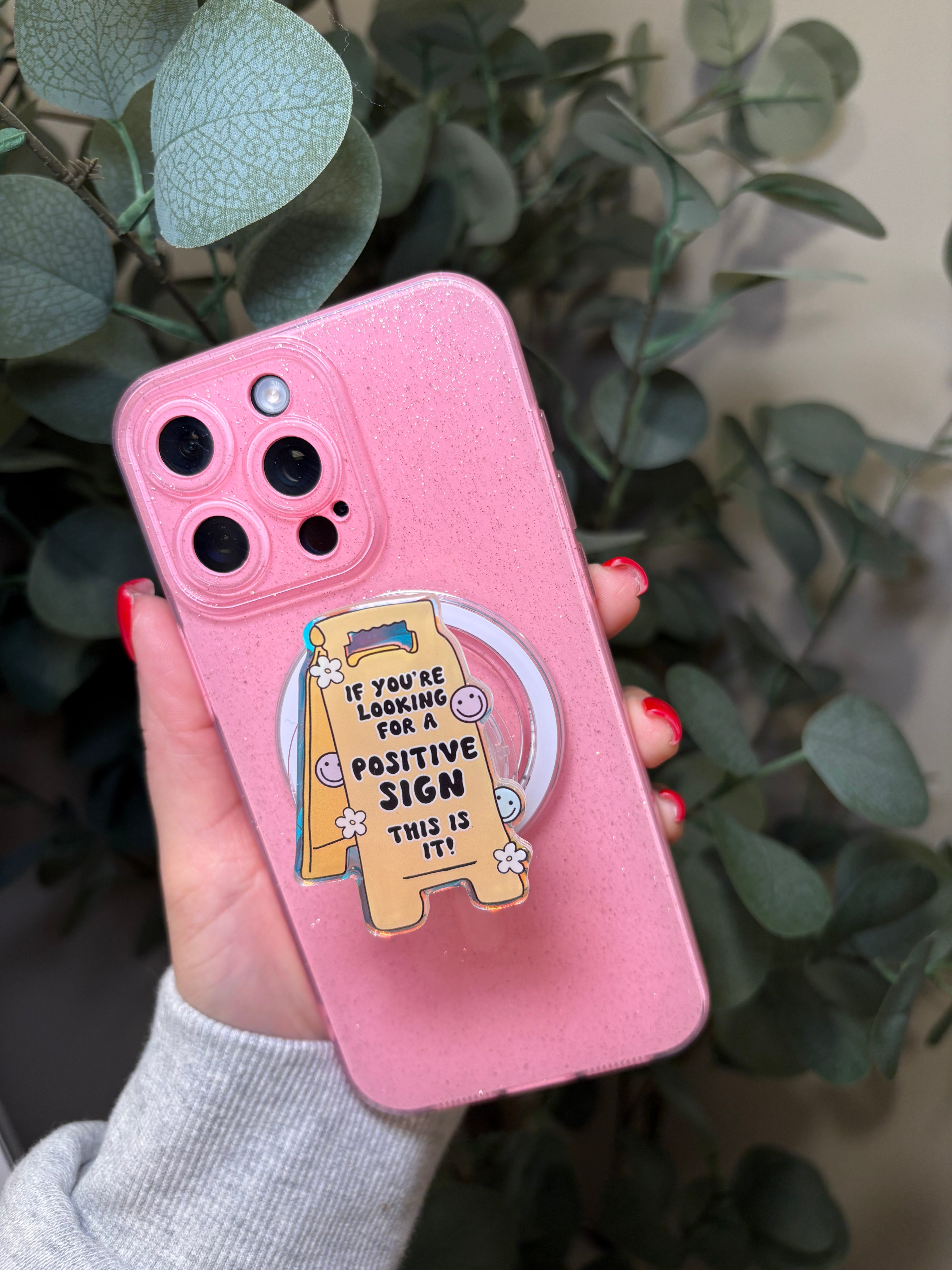 "Positive Sign" Phone & E-Reader MagSafe Grip – Phone & E-Reader MagSafe Grip - Adheres to any MagSafe Phone, E-Reader or Tablet