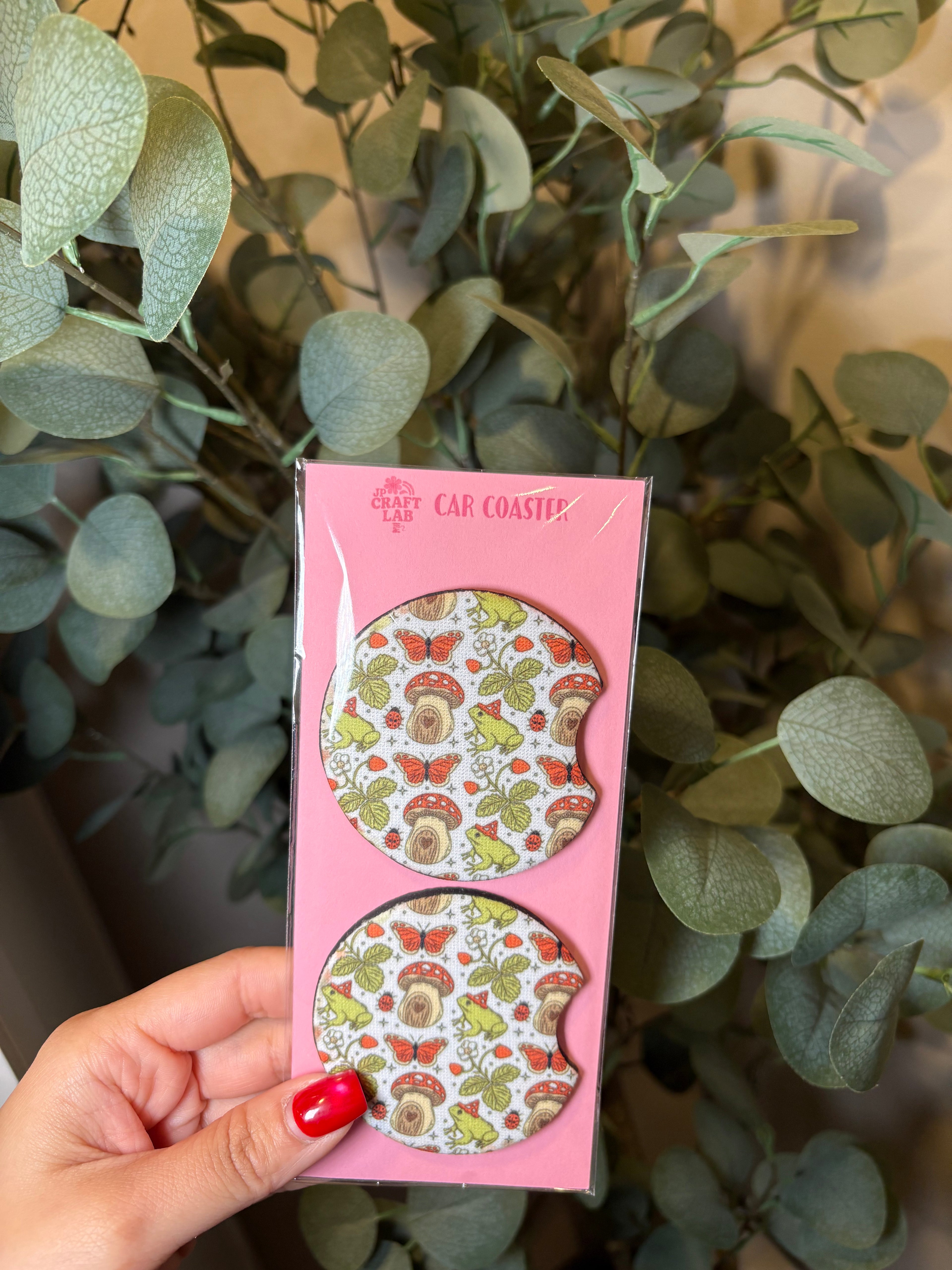 Frogs & Mushrooms - Car Coaster (Pack of 2) – Pack of 2 Car Coaster to place inside your car cup holders