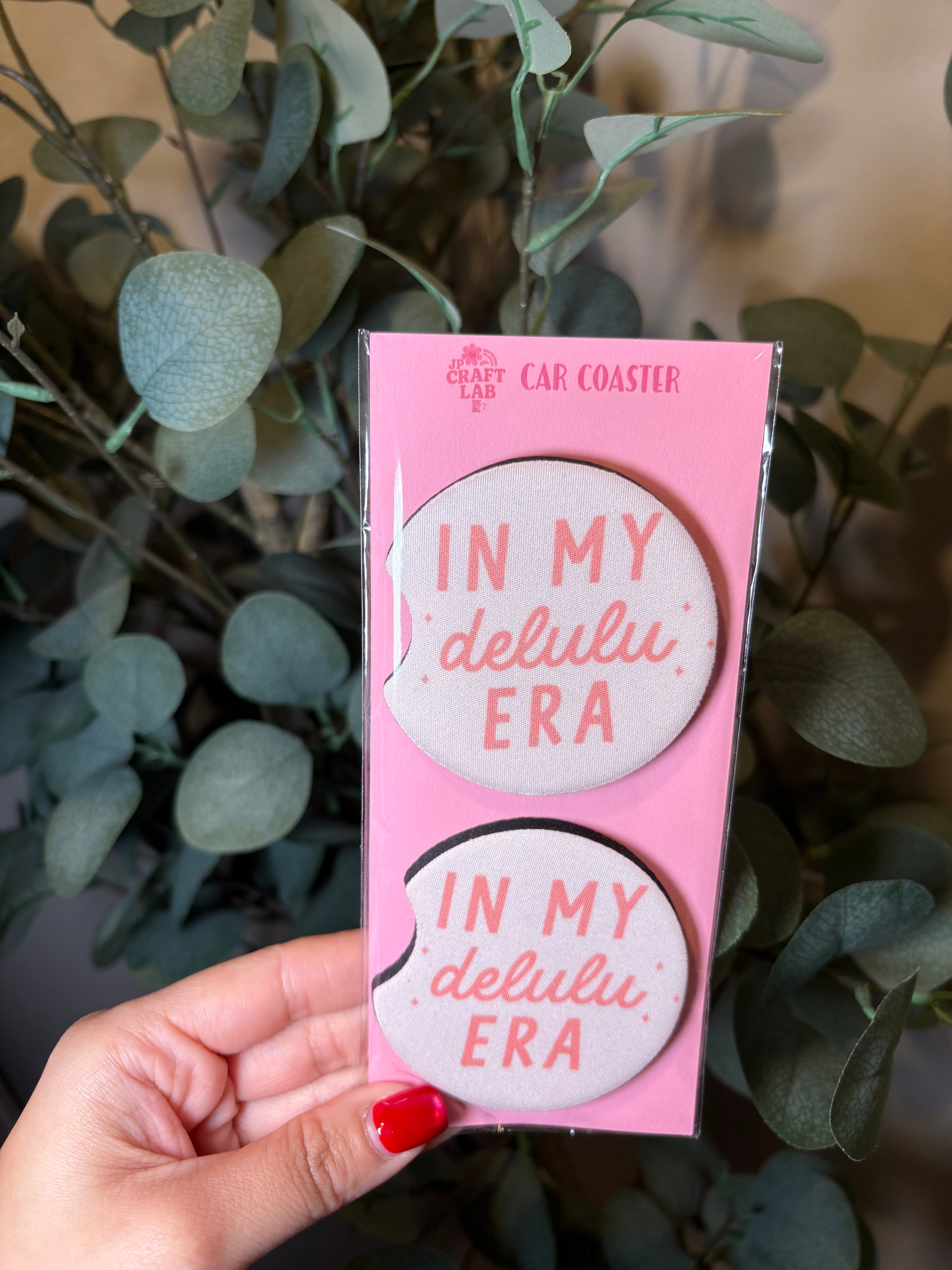 In my delulu era - Car Coaster (Pack of 2) – Pack of 2 Car Coaster to place inside your car cup holders