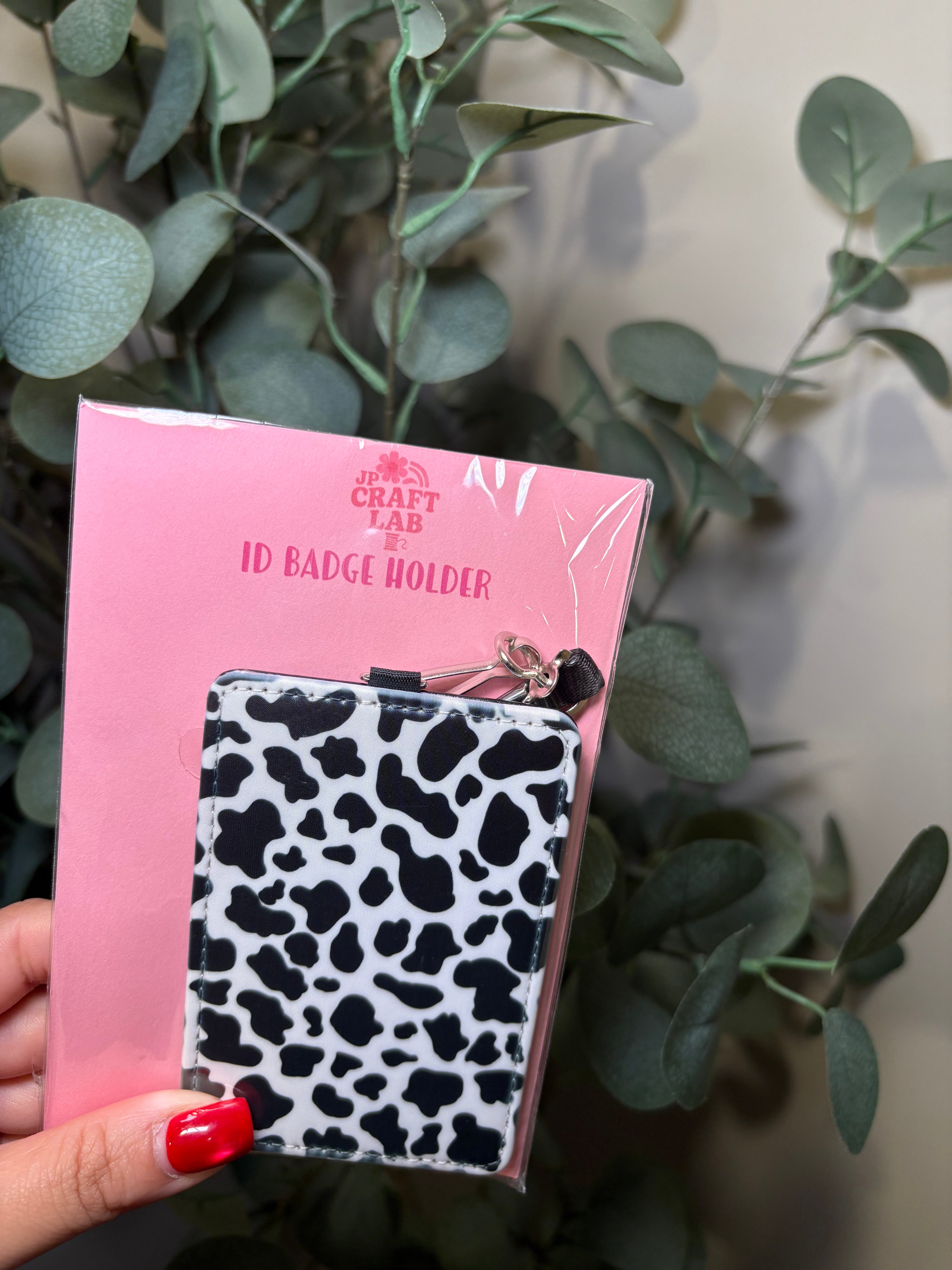 Cow Print - ID Badge Holder with Lanyard – ID Badge Holder with Black Lanyard