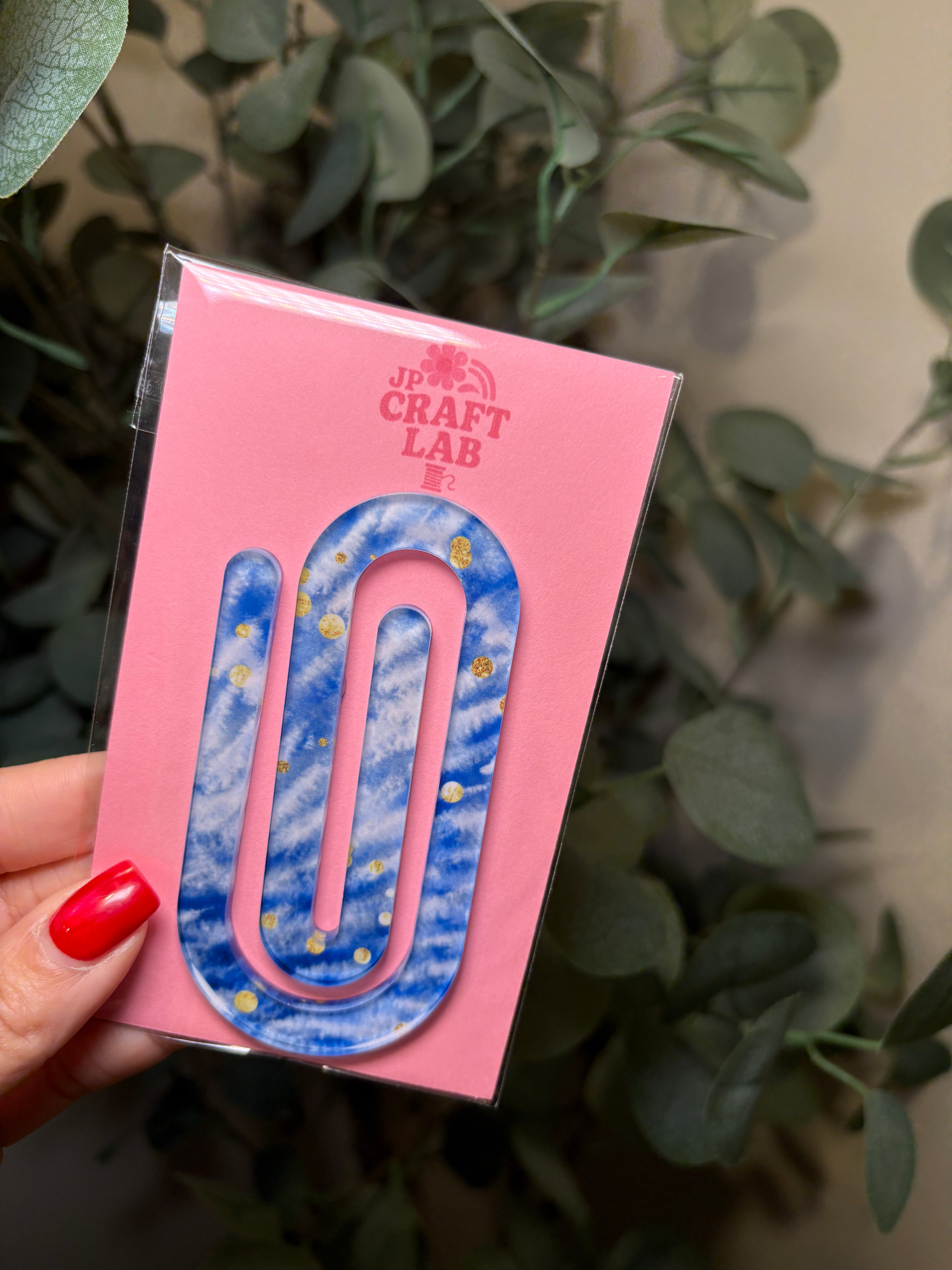 Blue Tie Dye with Gold Spots - Jumbo Paperclip – Acrylic Jumbo Paperclip