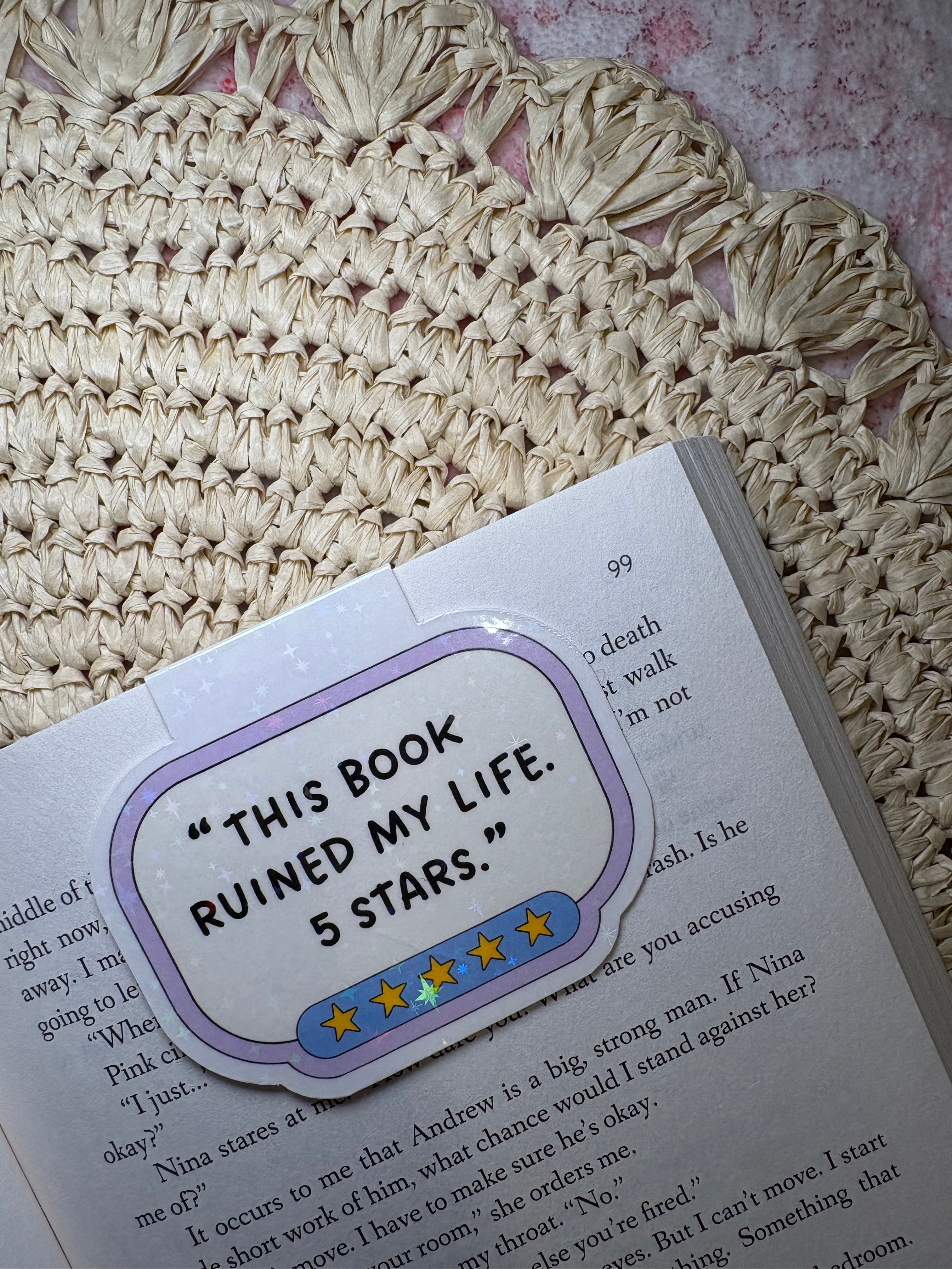 This Book Ruined My Life. 5 Stars. - Magnetic Bookmark – Gentle glittery magnetic bookmark