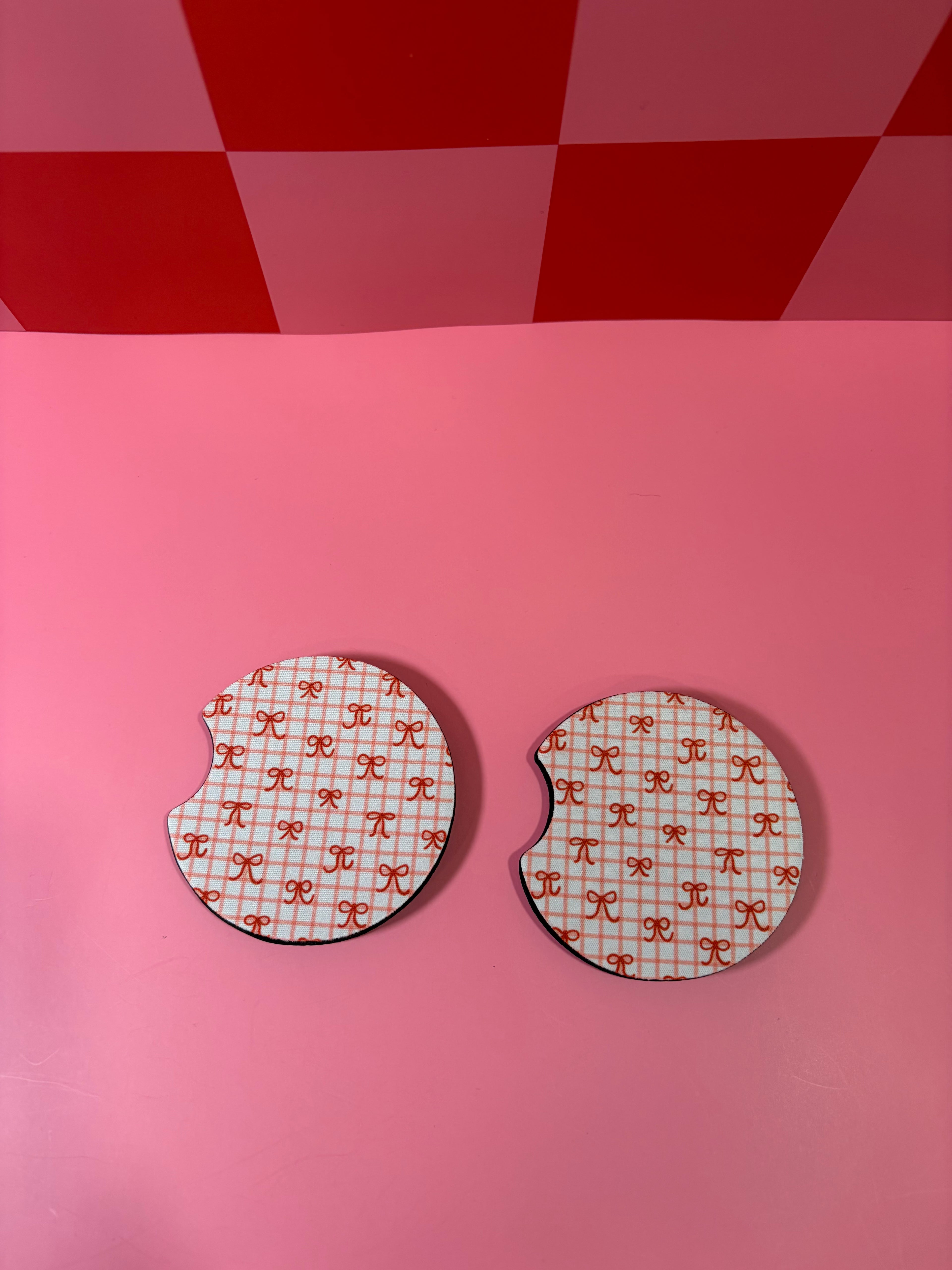 Checkered Bows Car Coaster (Pack of 2)