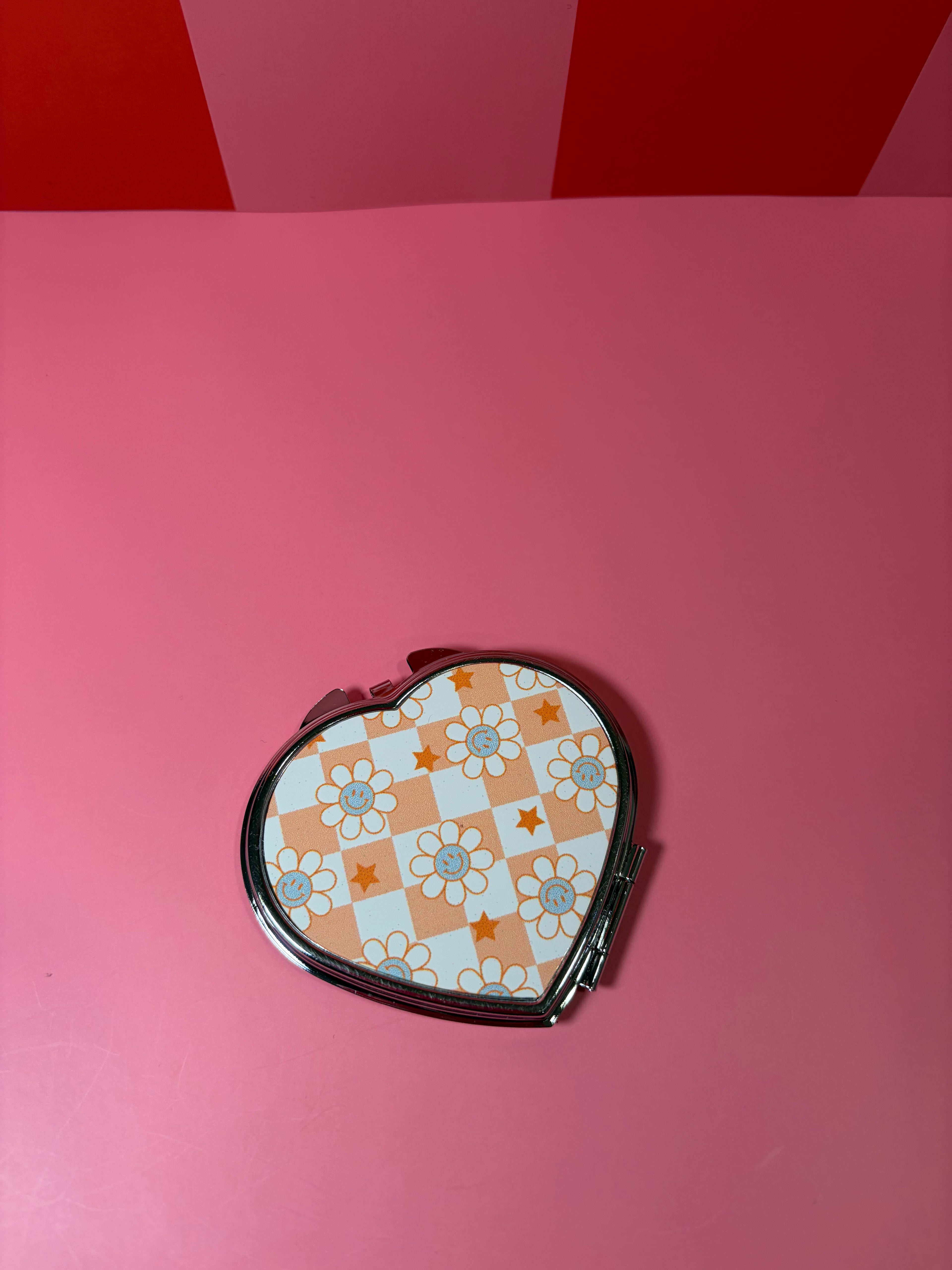 Groovy Checkered & Flowers Compact Mirror