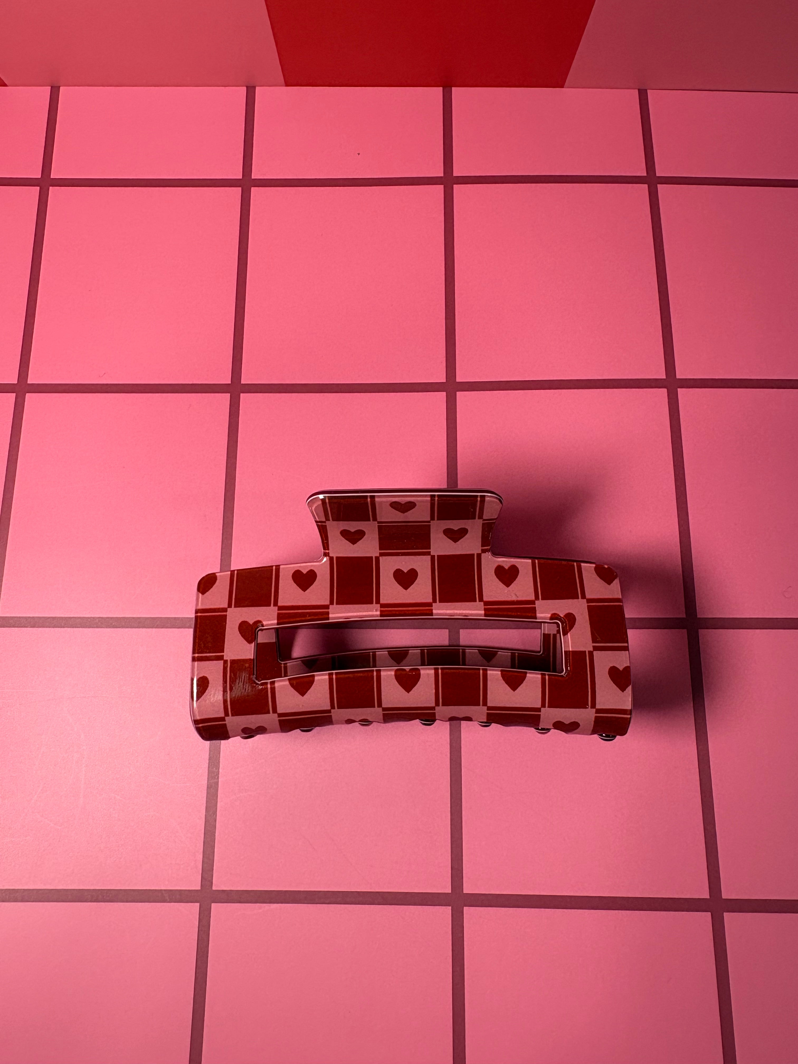Valentines Pink and Red Checkered -Small Claw Clip