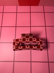 Valentines Pink and Red Checkered -Small Claw Clip