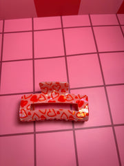 Valentines Pink and Red Iridescent with Hearts -Small Claw Clip