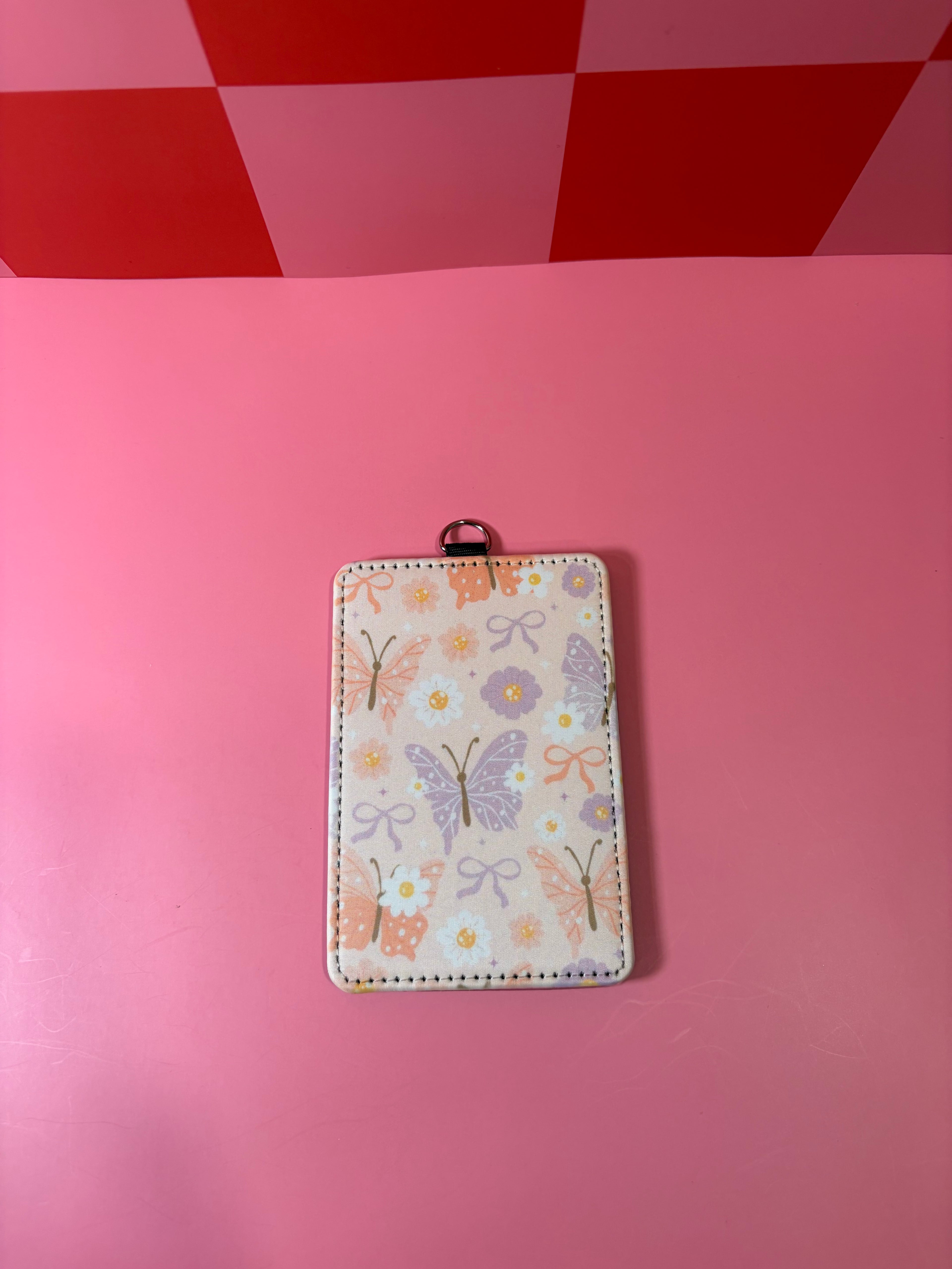 Pink & Purple Butterflies ID Badge Holder with Lanyard