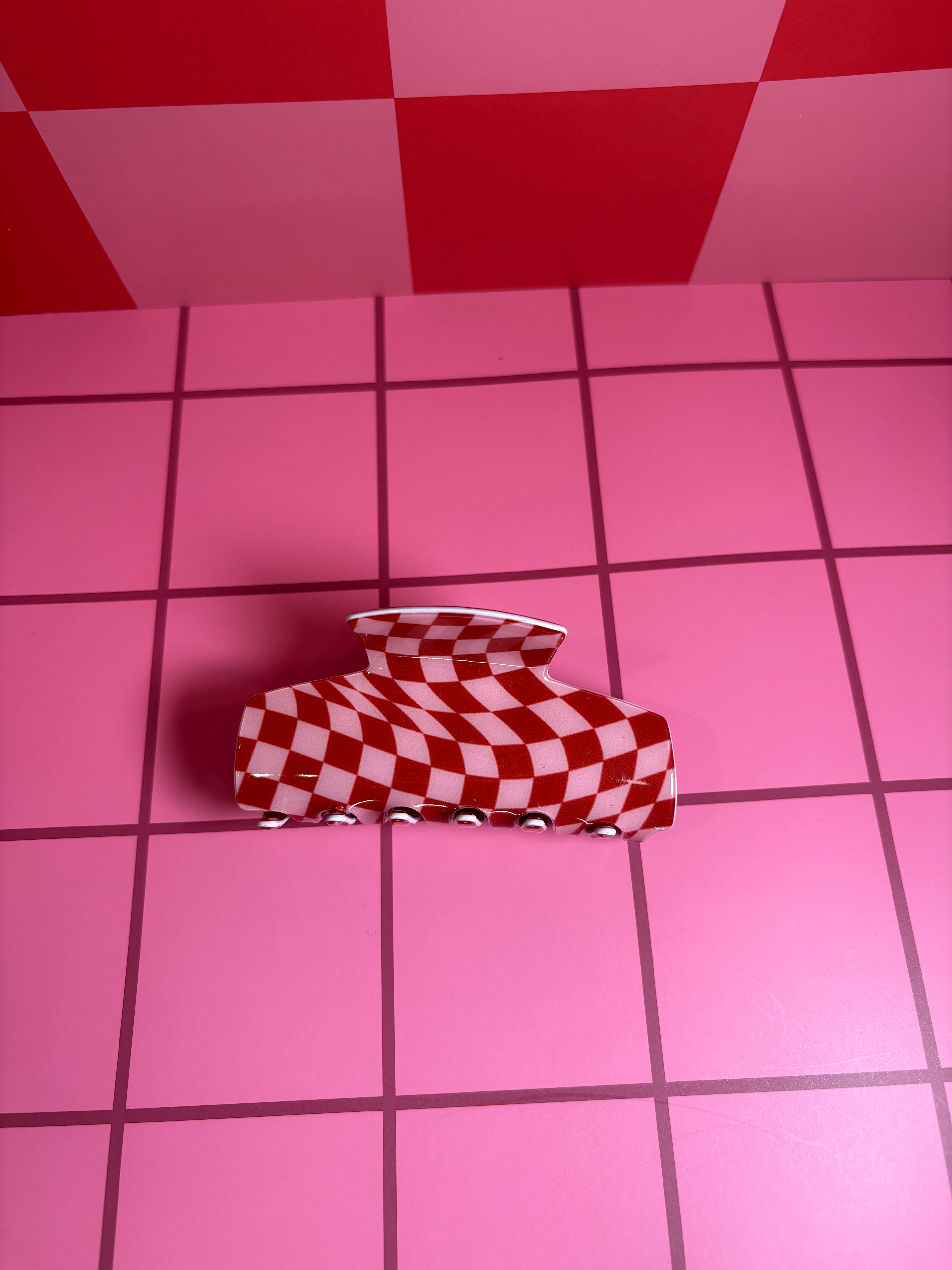 Pink and Red Checkered -Small Claw Clip