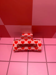 Valentines Pink with Red Hearts -Small Claw Clip