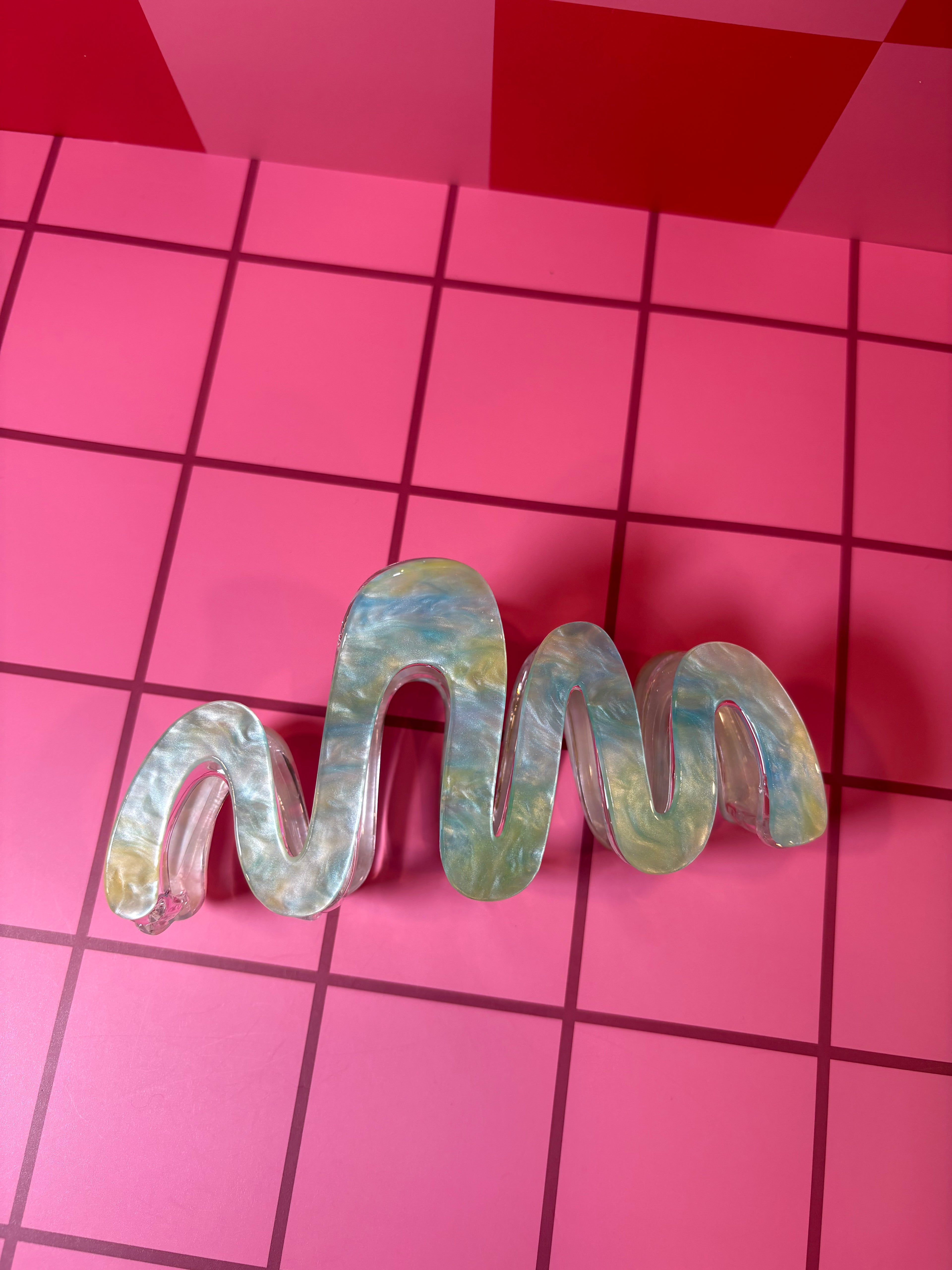 Green and Blue Squiggle -Large Claw Clip