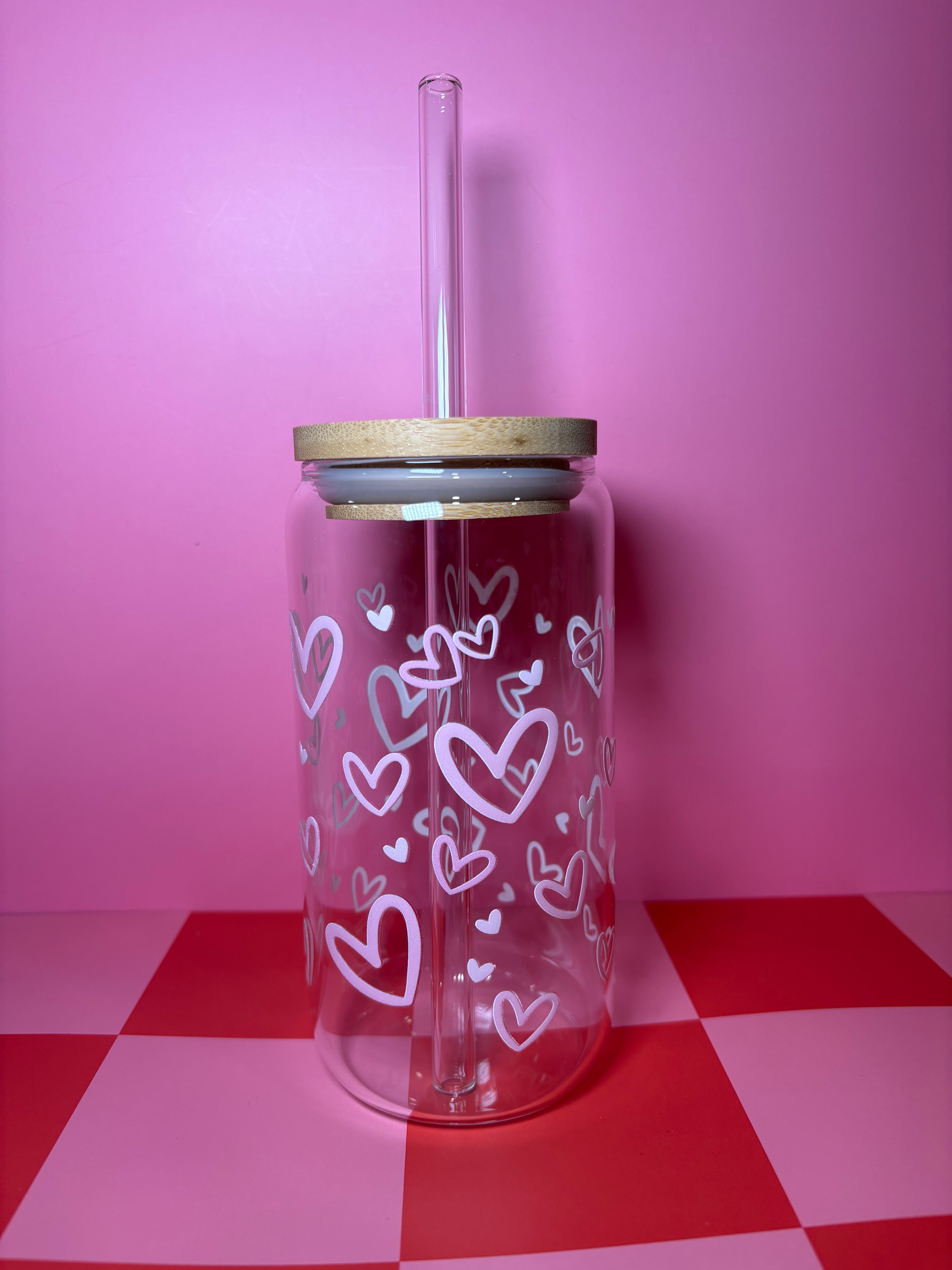 Hearts 16 Oz Glass Can