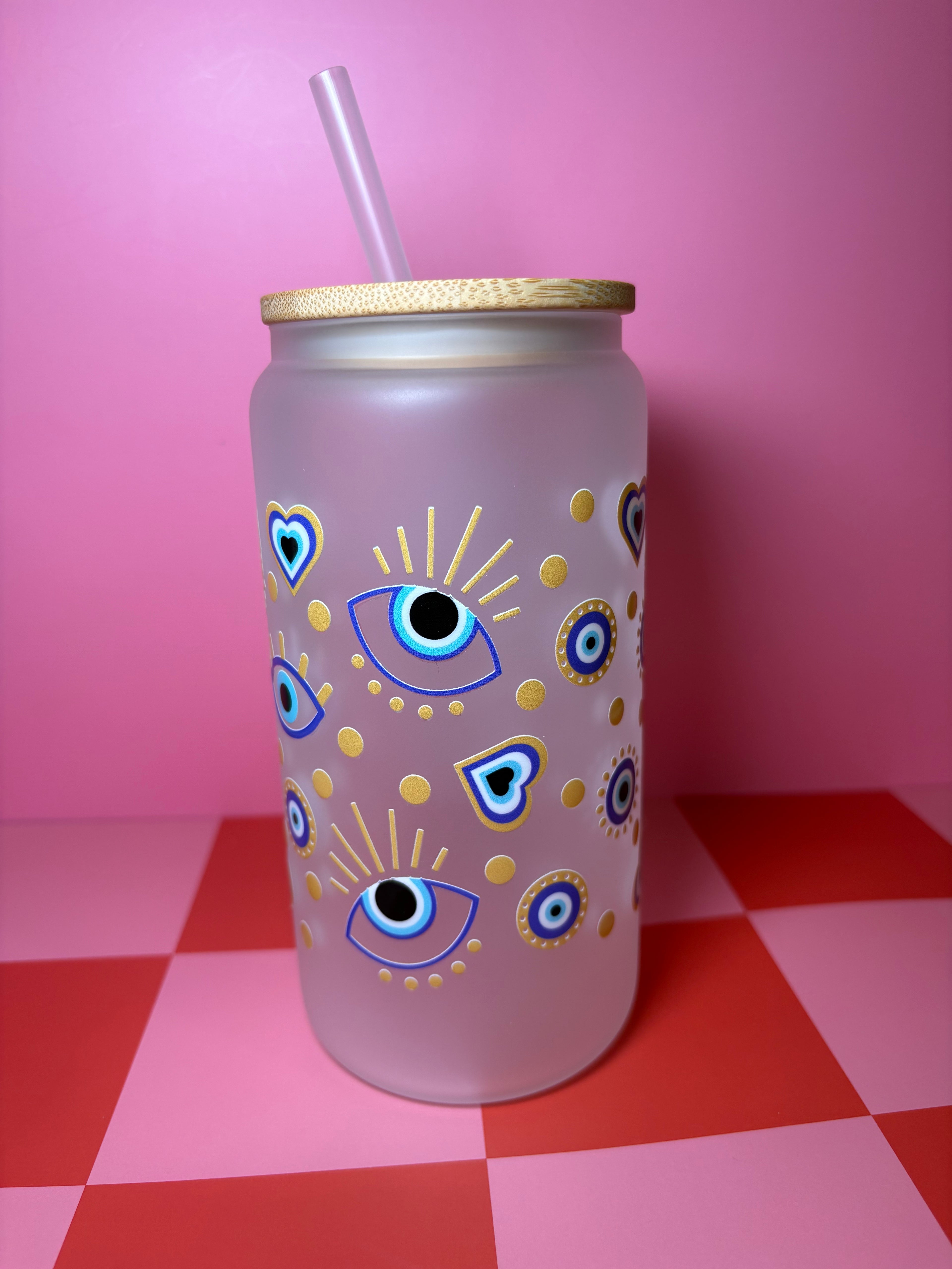 Evil Eyes 16 Oz Glass Can