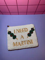 XL I Need A Martini - Beaded Pouch