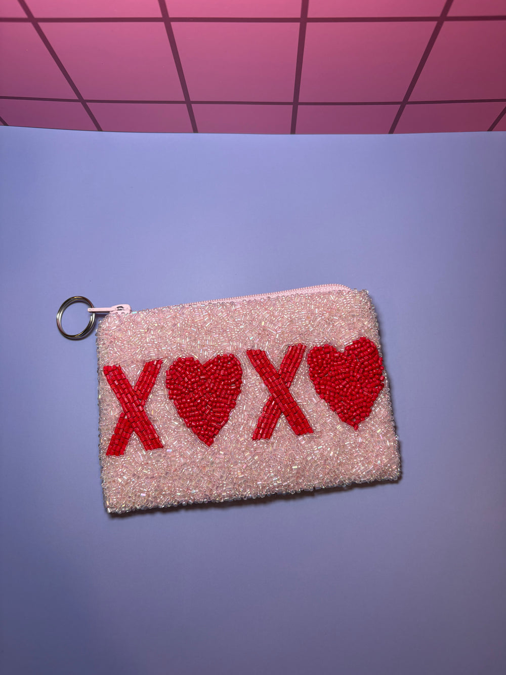 Pink XOXO - Small Beaded Pouch
