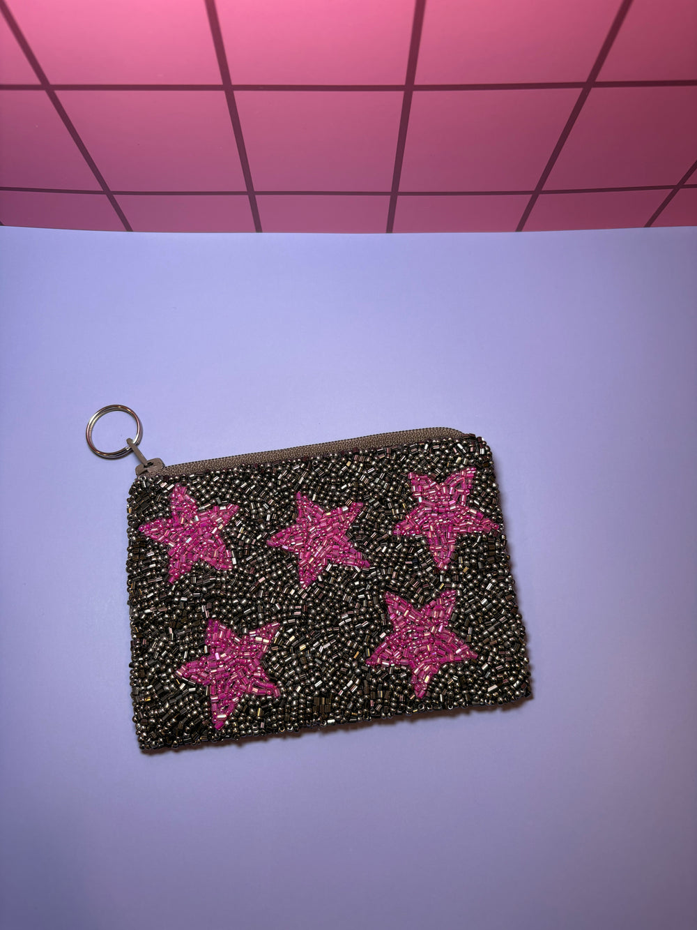 Pink Stars - Small Beaded Pouch