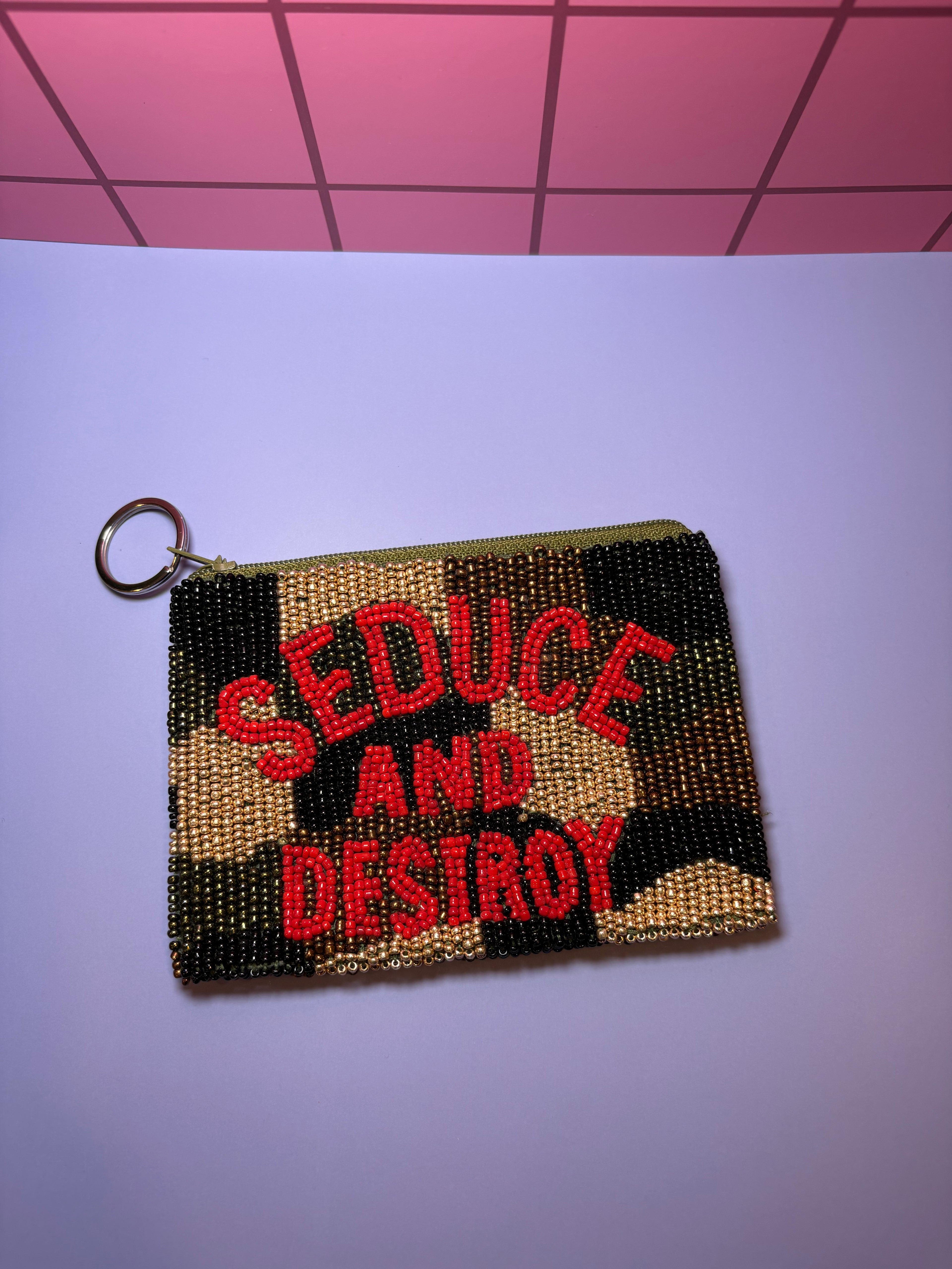 Seduce and Destroy Beaded Pouch in red