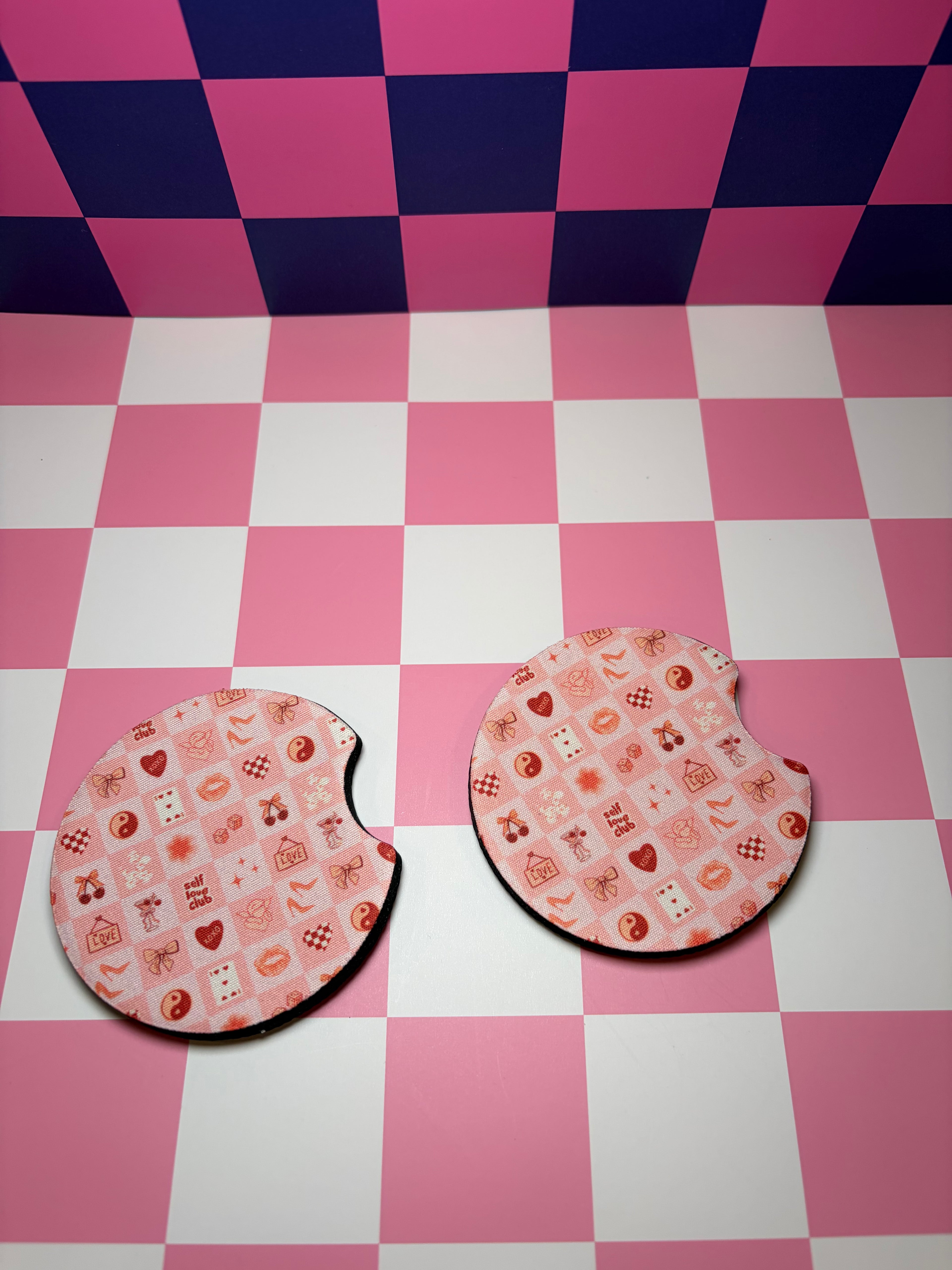 Self Love Checkered Car Coaster (Pack of 2)