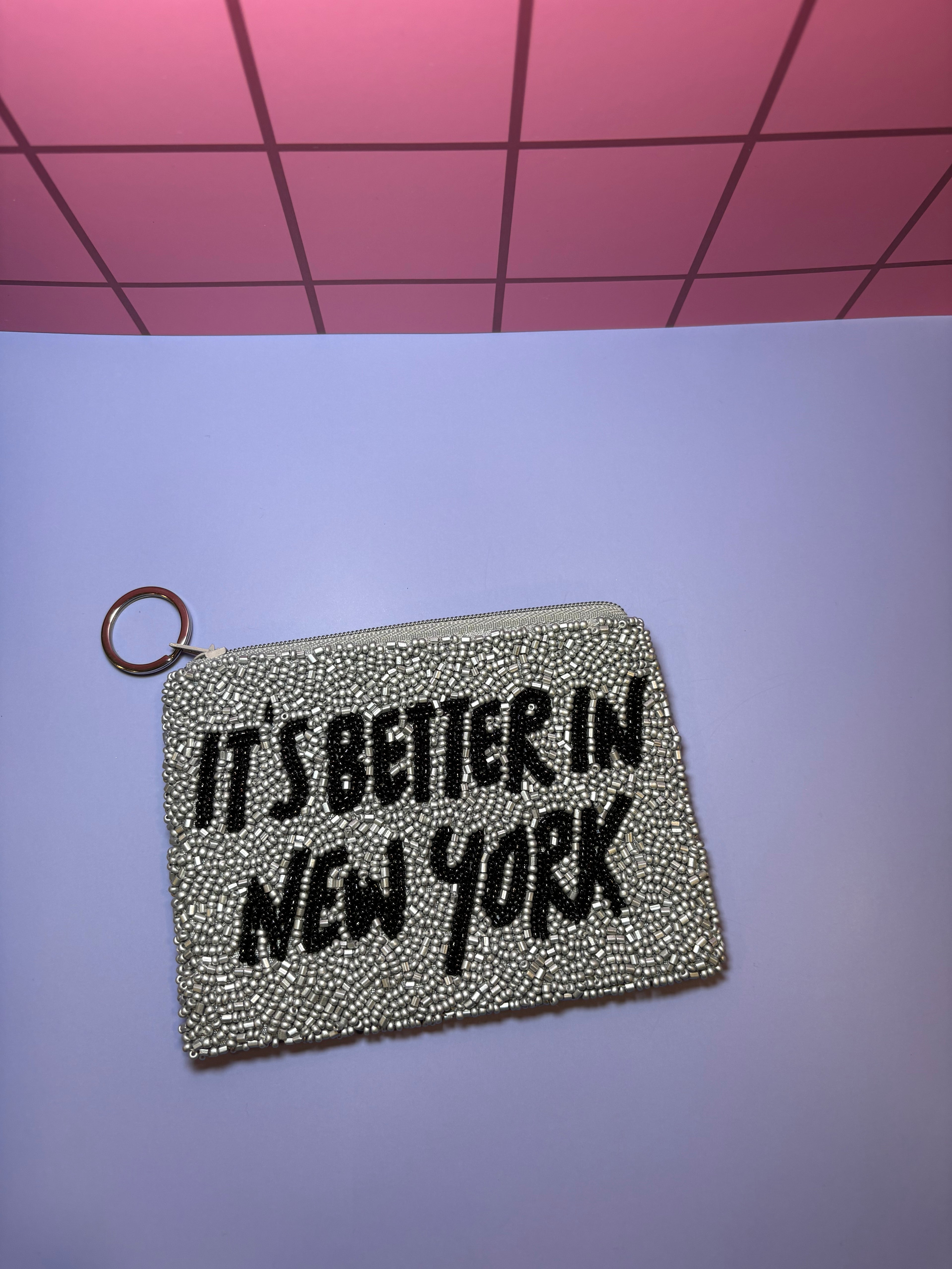 It's Better in New York Beaded Pouch in red