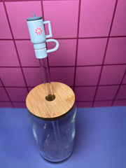 White Tumber with Pink Flower - 3D Straw Topper
