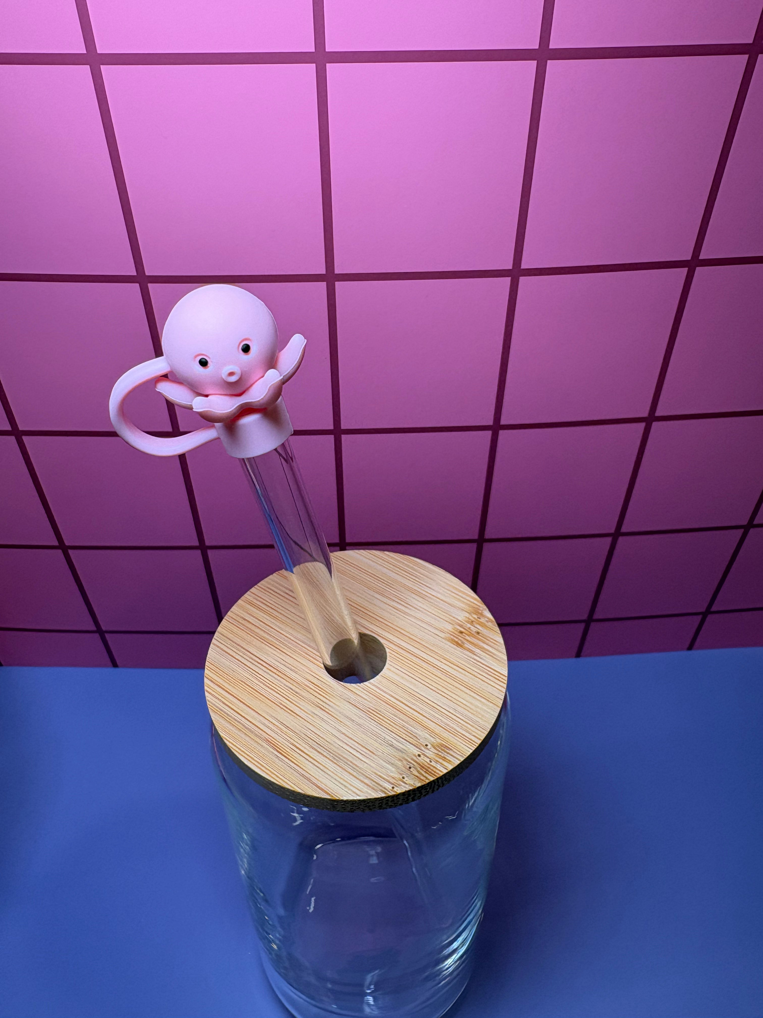 Pink Octupus 3D Straw Topper