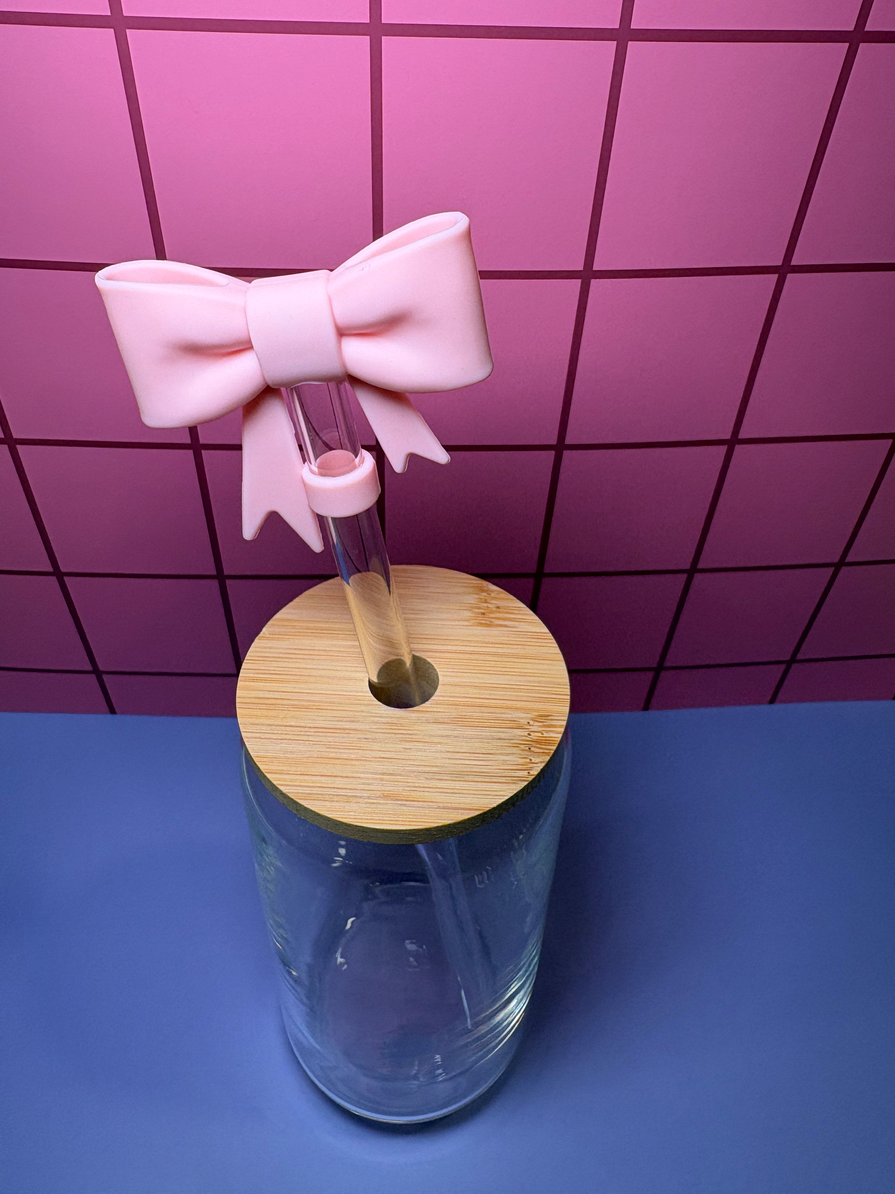 Light Pink Bow 3D Straw Topper