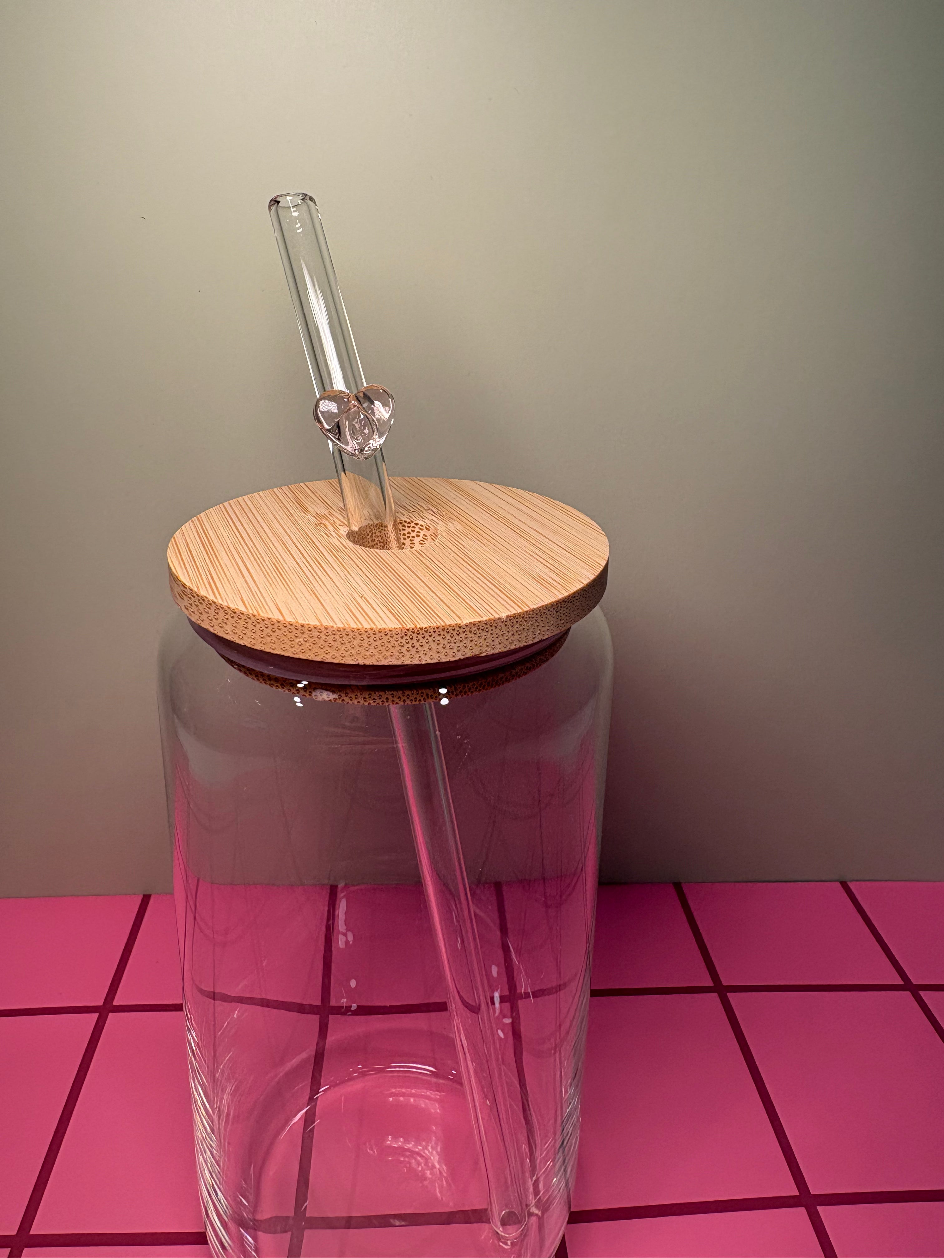 Heart Glass Straw Glass Straws in white