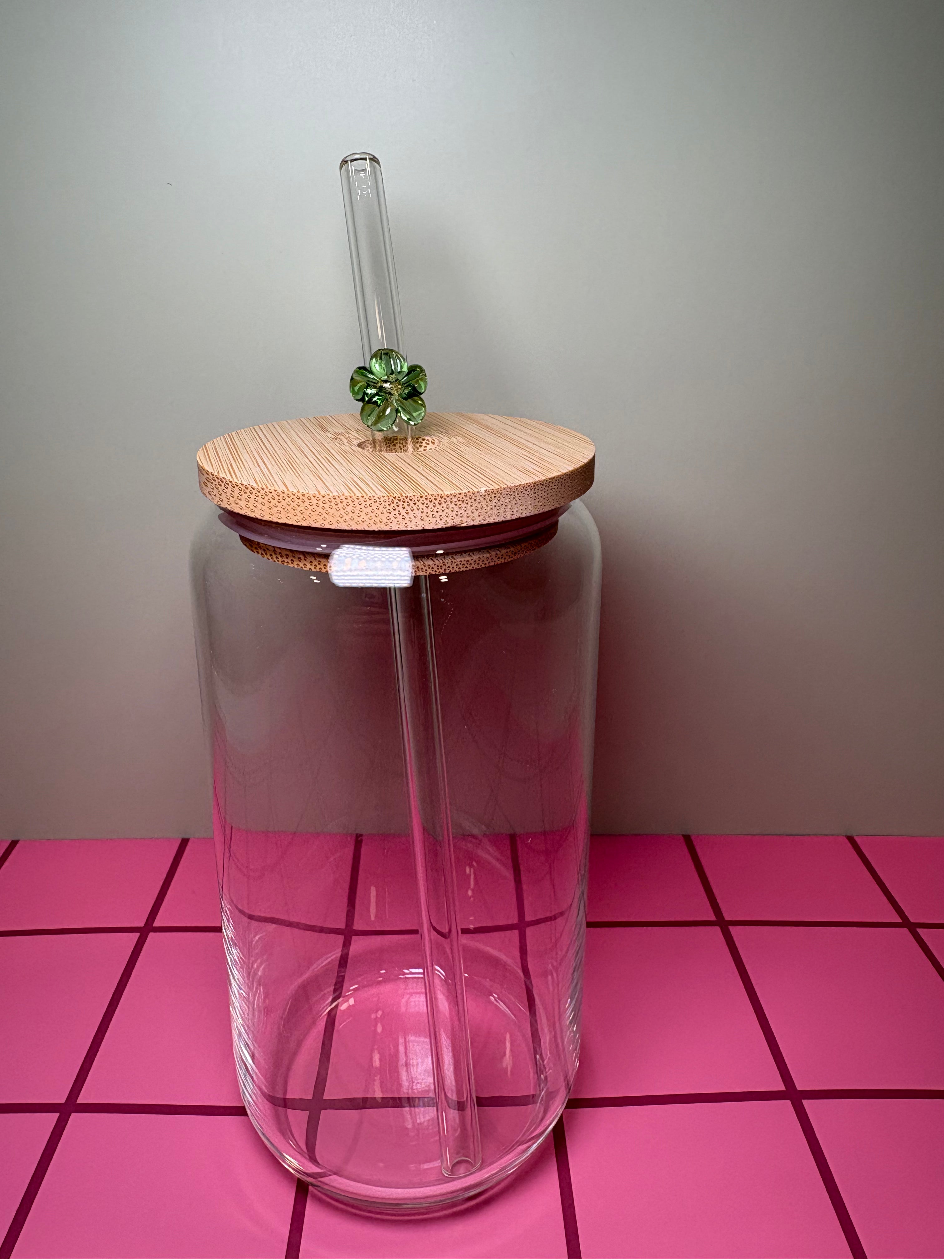 Flower Glass Straw Glass Straws in blue