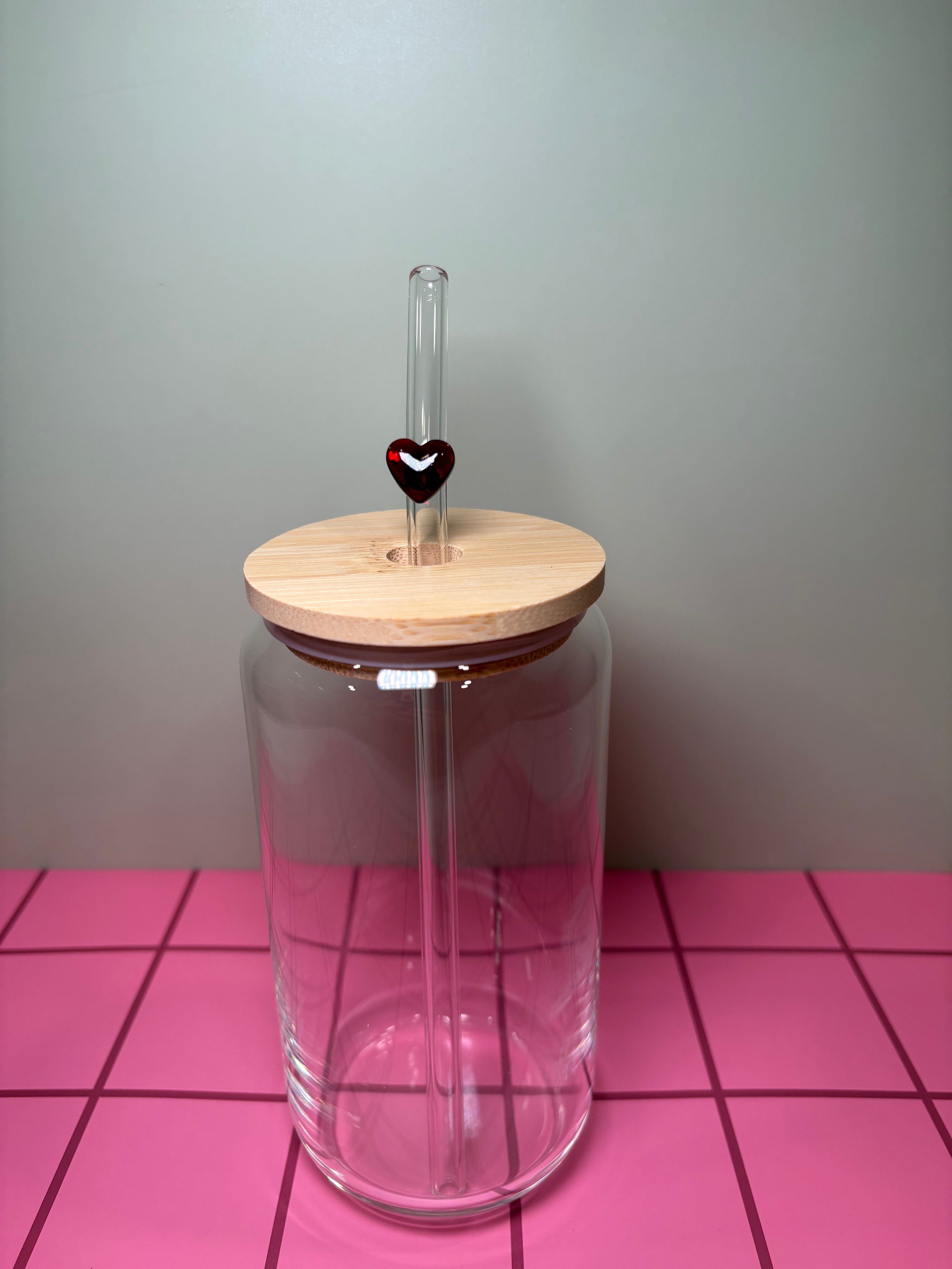 Heart Glass Straw Glass Straws in pink