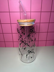 Black Bows  - 20 Oz Glass Can
