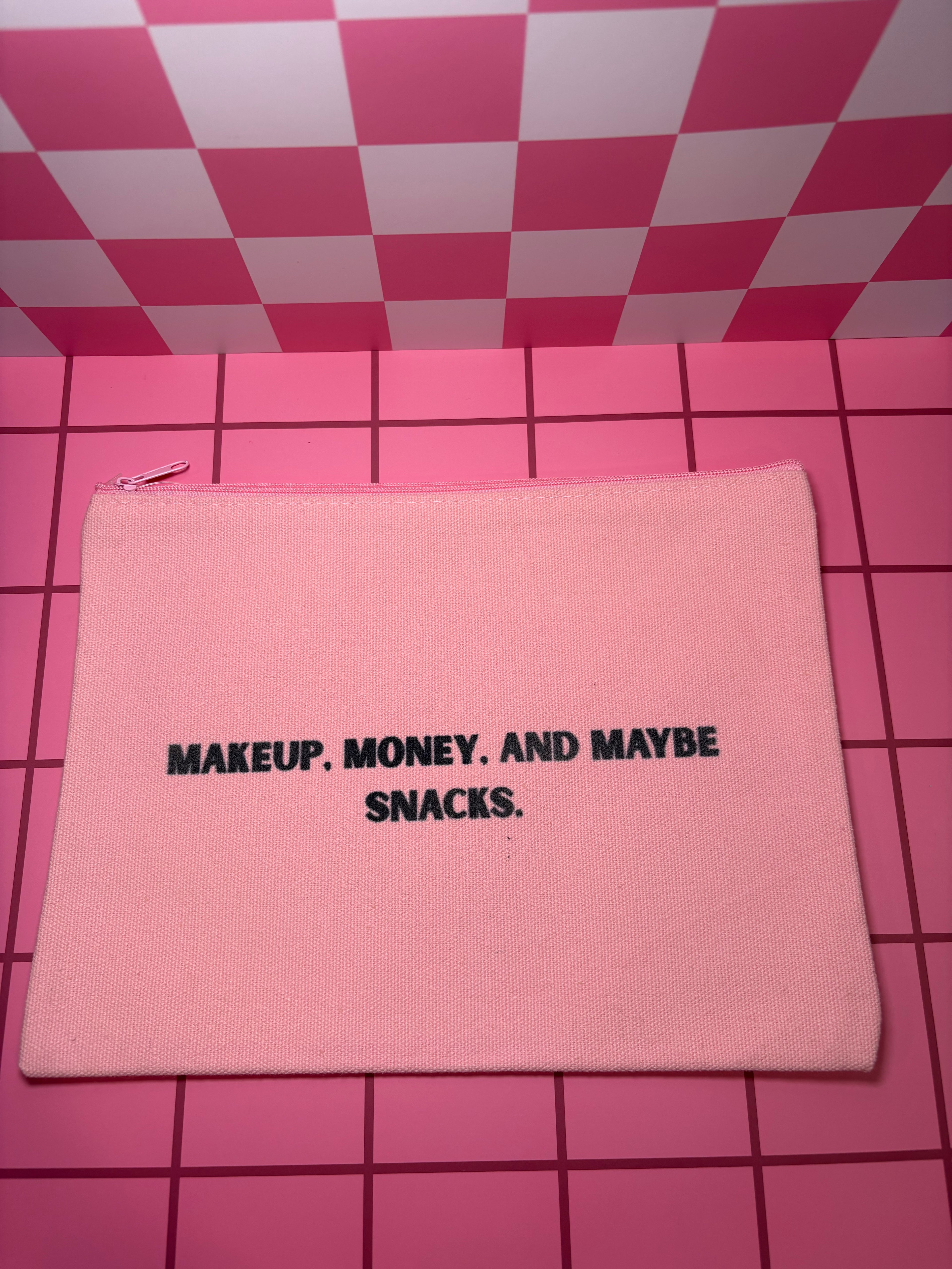Makeup, Money, and Maybe Snacks Medium Canvas Pouch