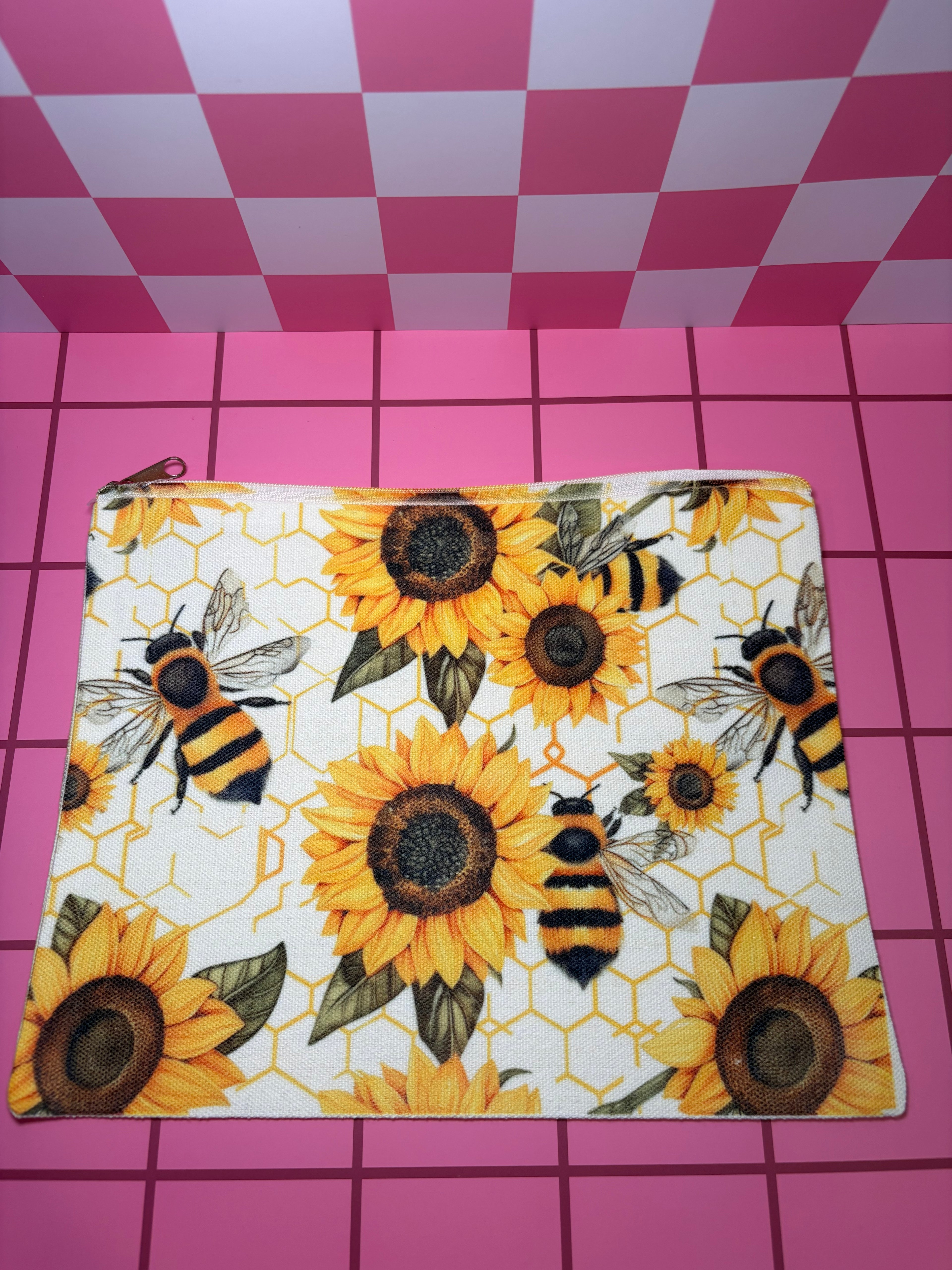 Sunflowers and Bees Medium Canvas Pouch
