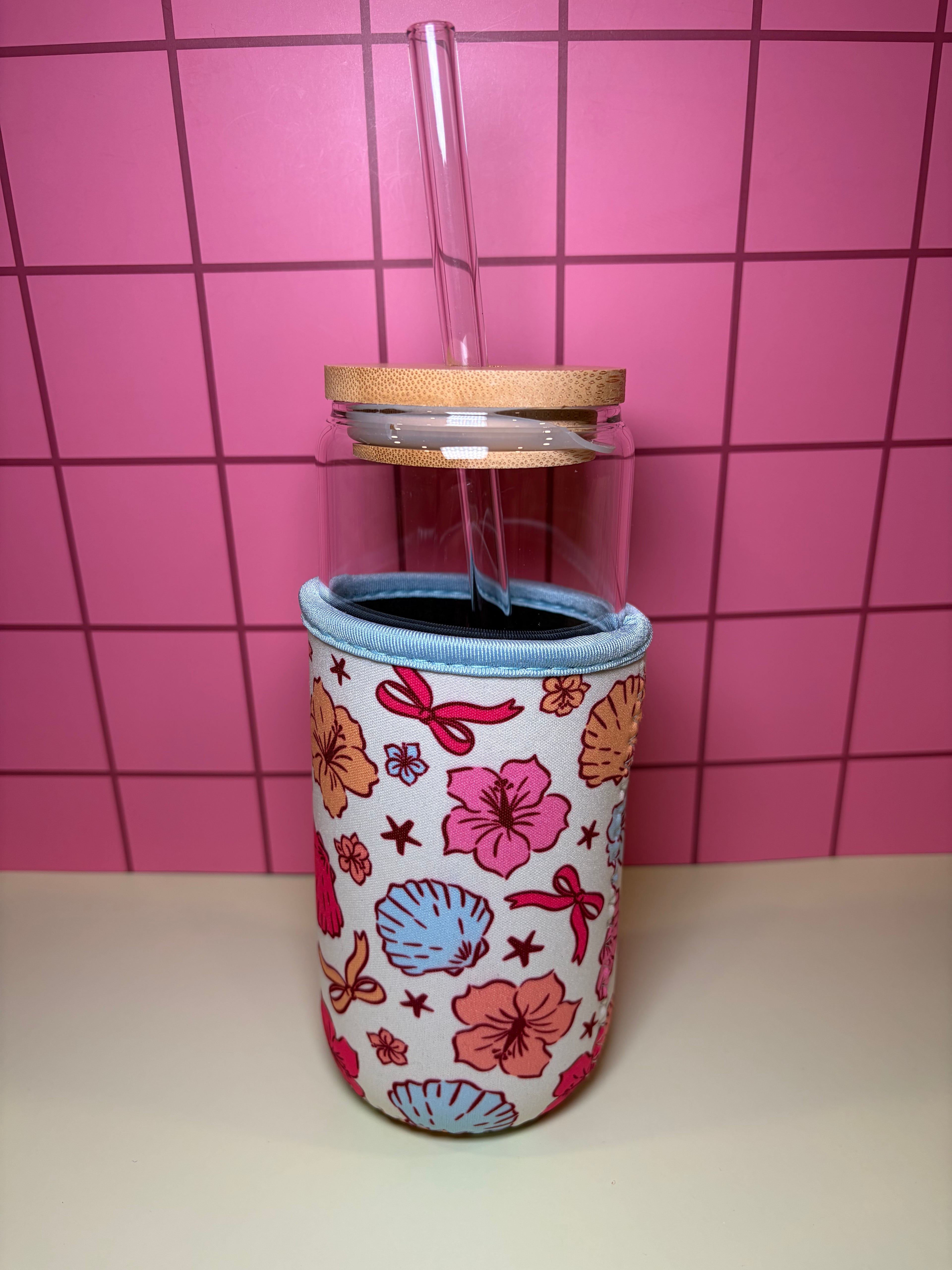 Tumbler with floral pattern cup koozie